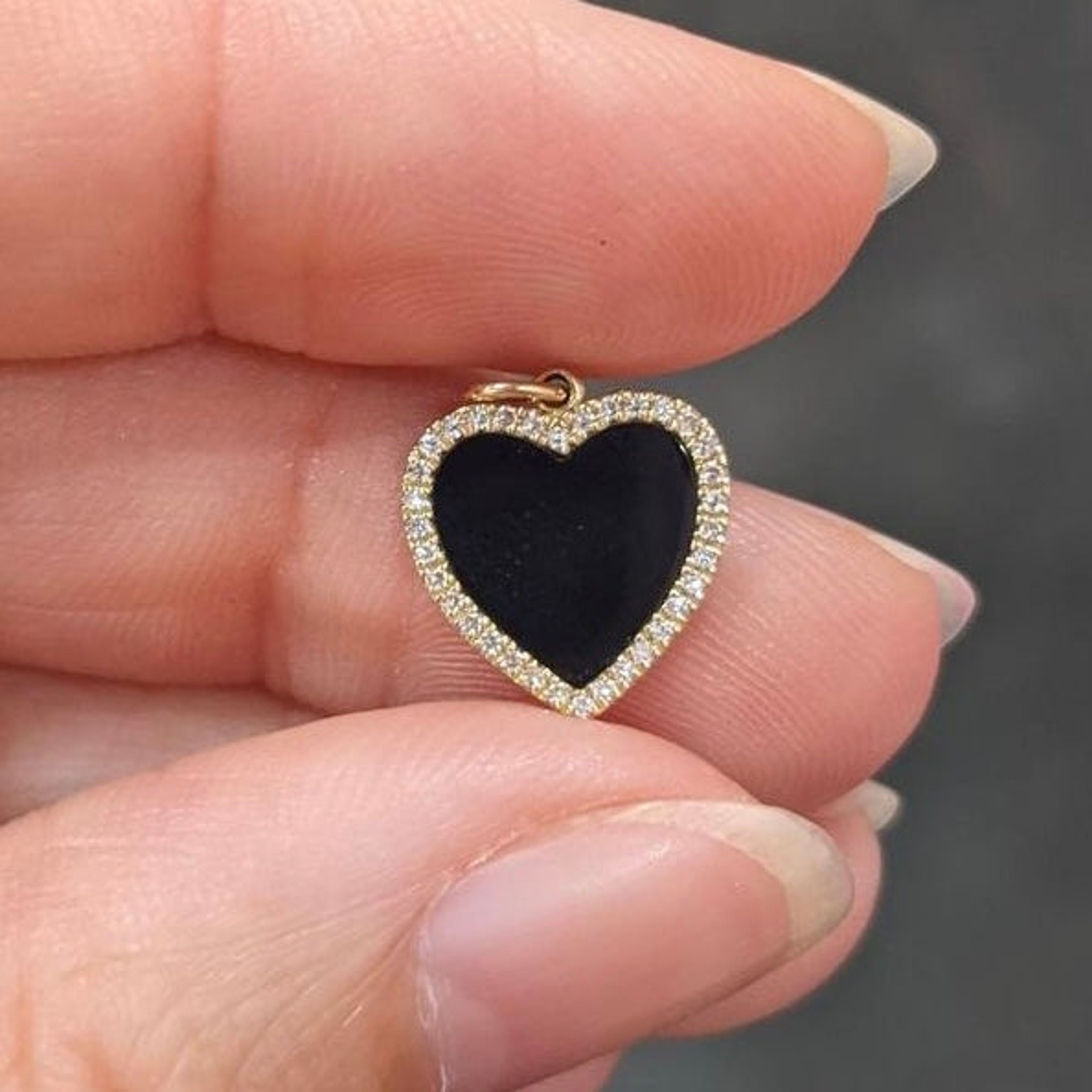 Black Onyx Heart Necklace With Diamonds