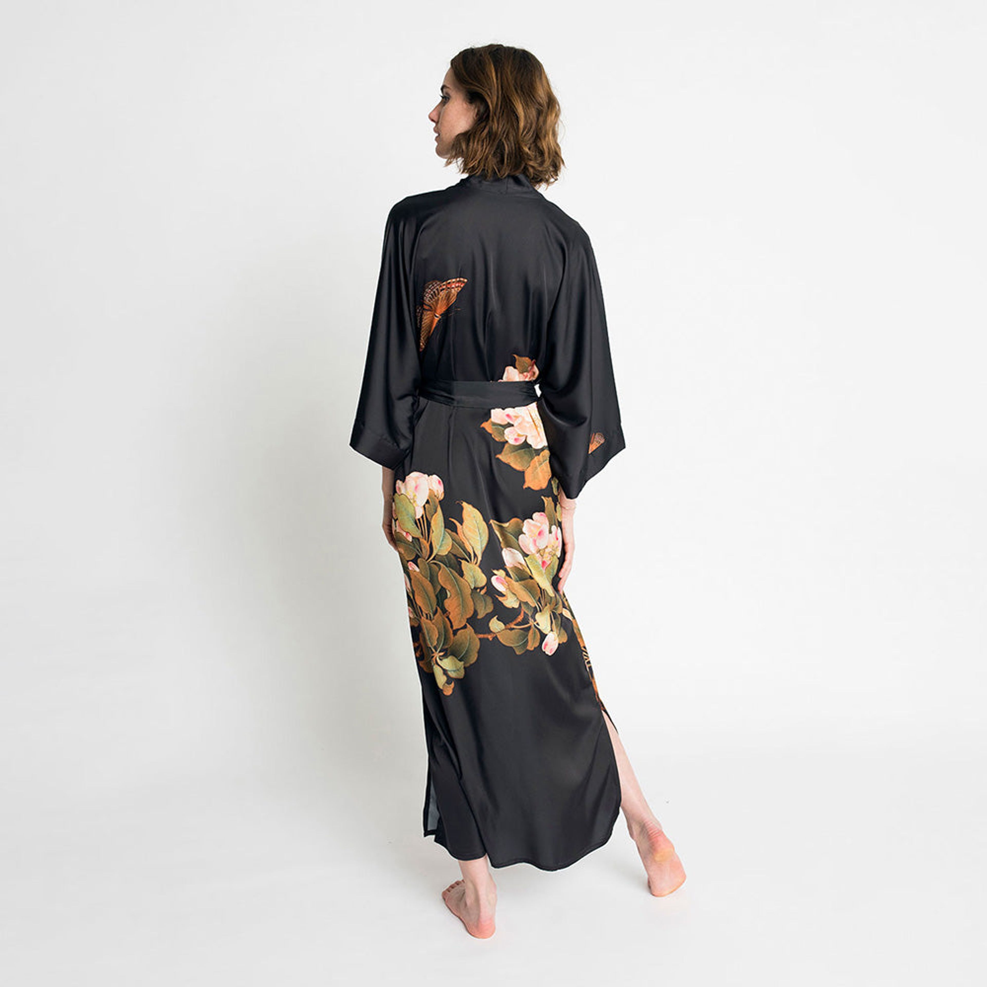 Peony & Butterfly Long Kimono Robe