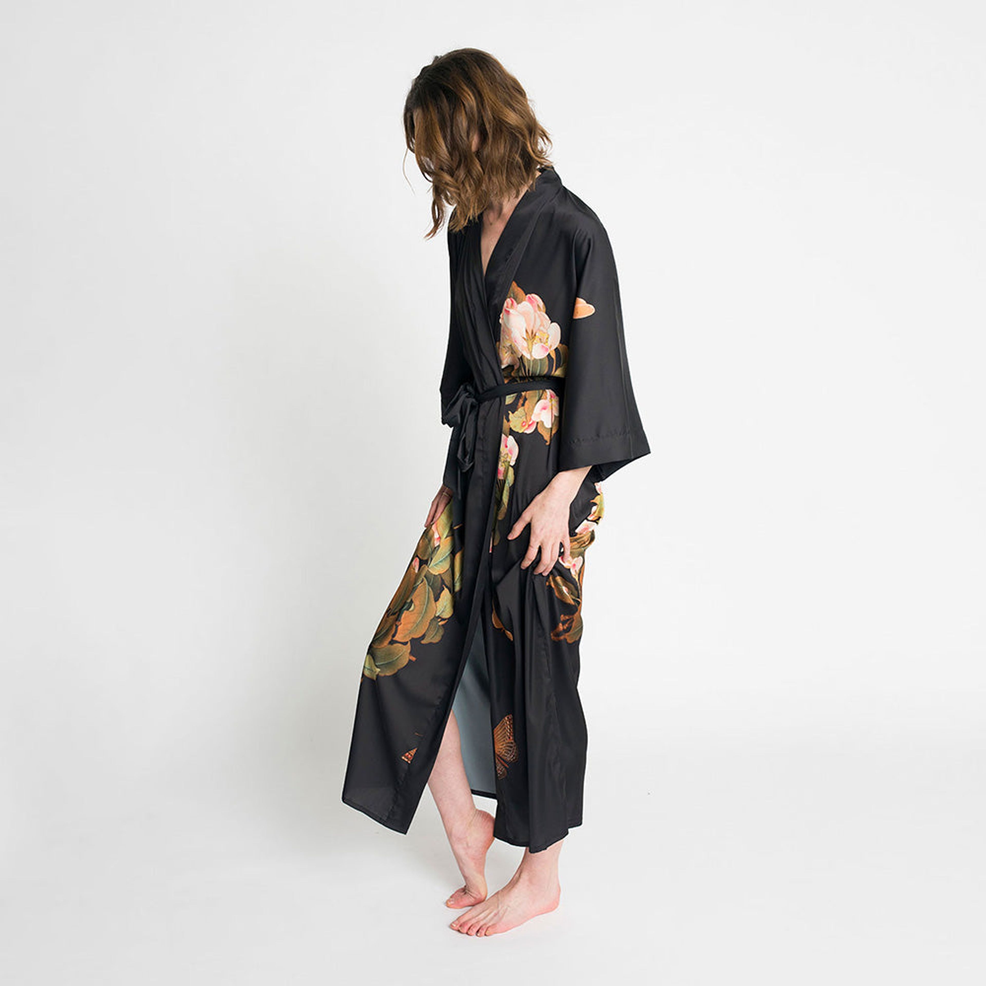 Peony & Butterfly Long Kimono Robe