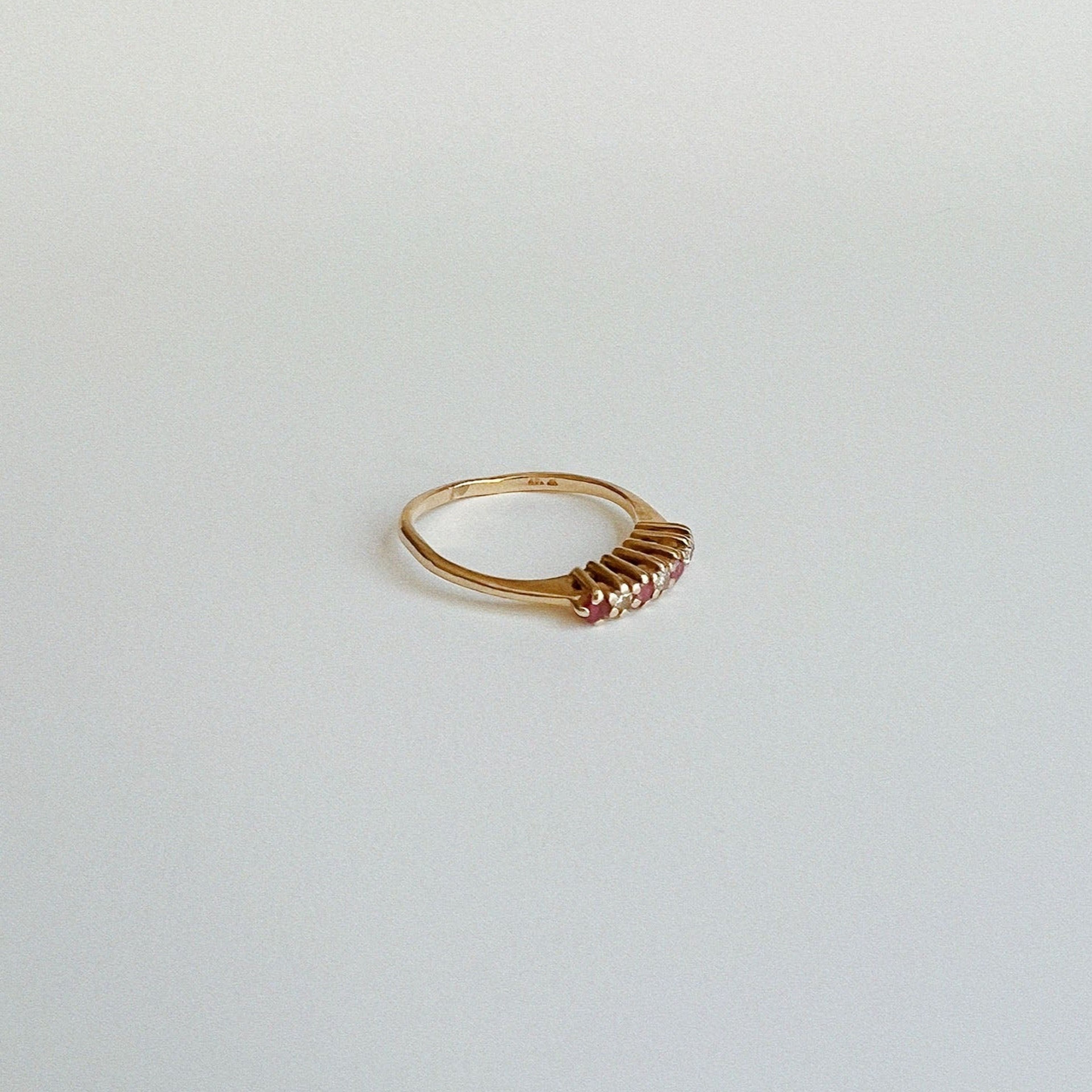 Vintage Flower Set Ruby Diamond Ring