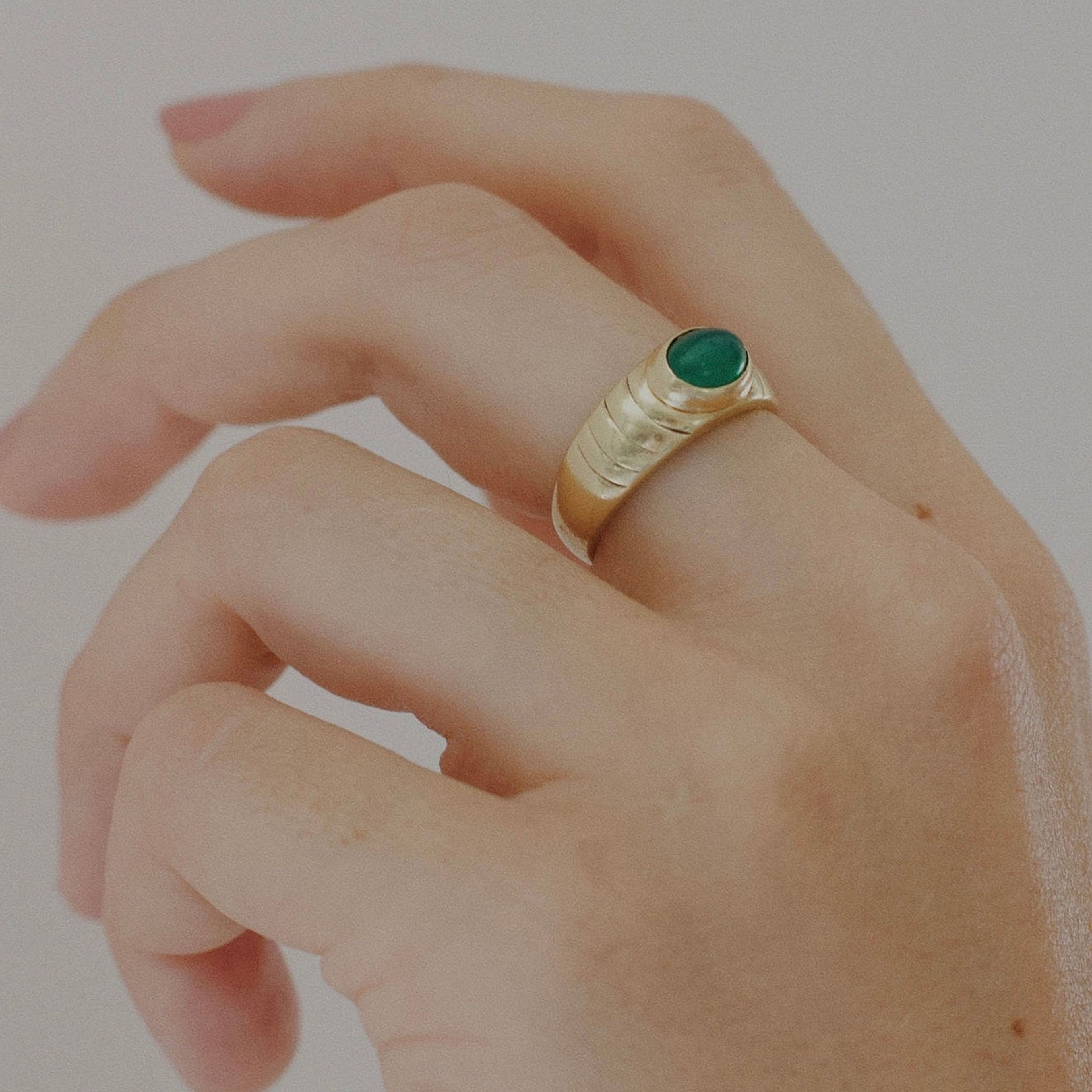 Vintage Ribbed Oval Jade Dome Ring