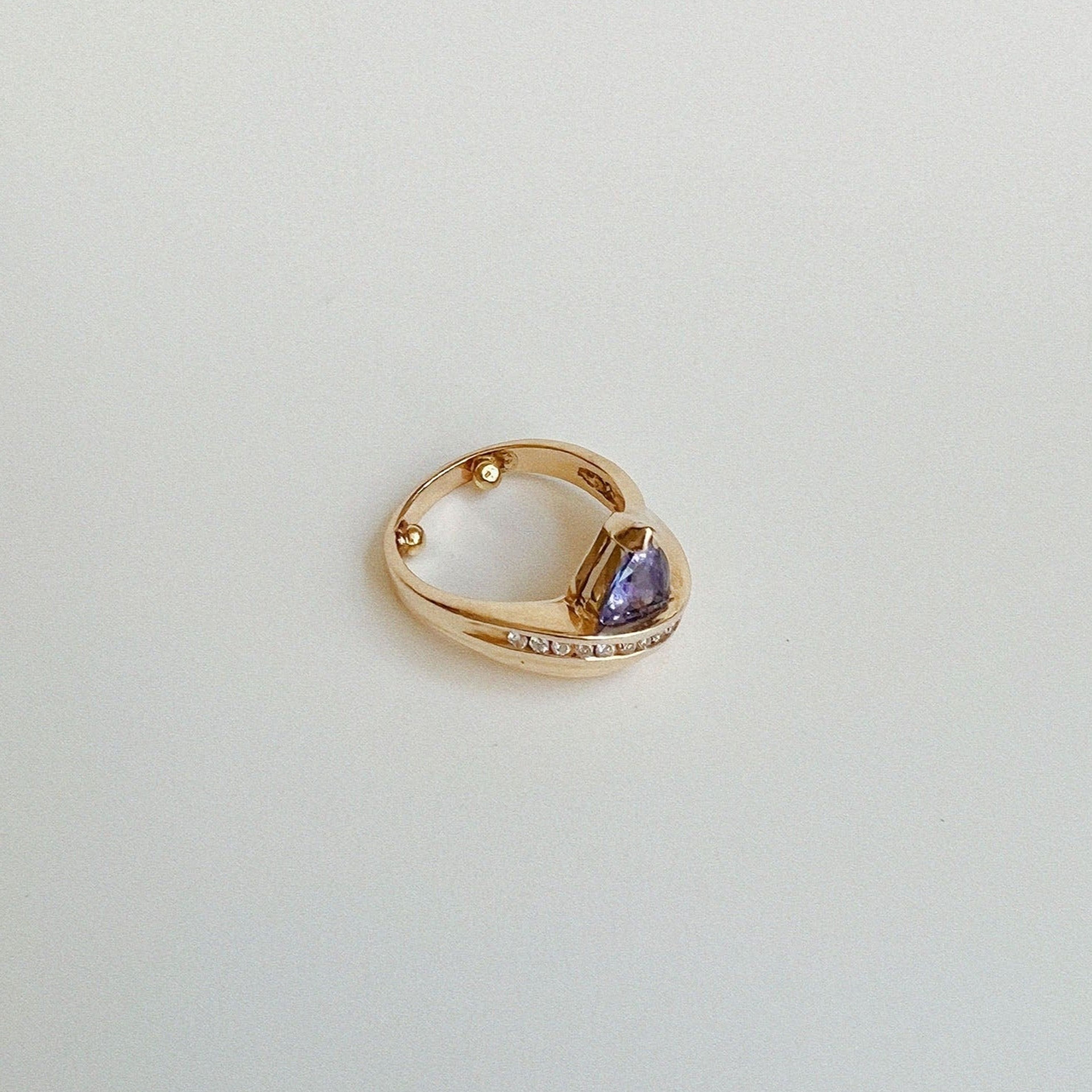 Vintage Trillion Tanzanite Pavé Diamond Ring