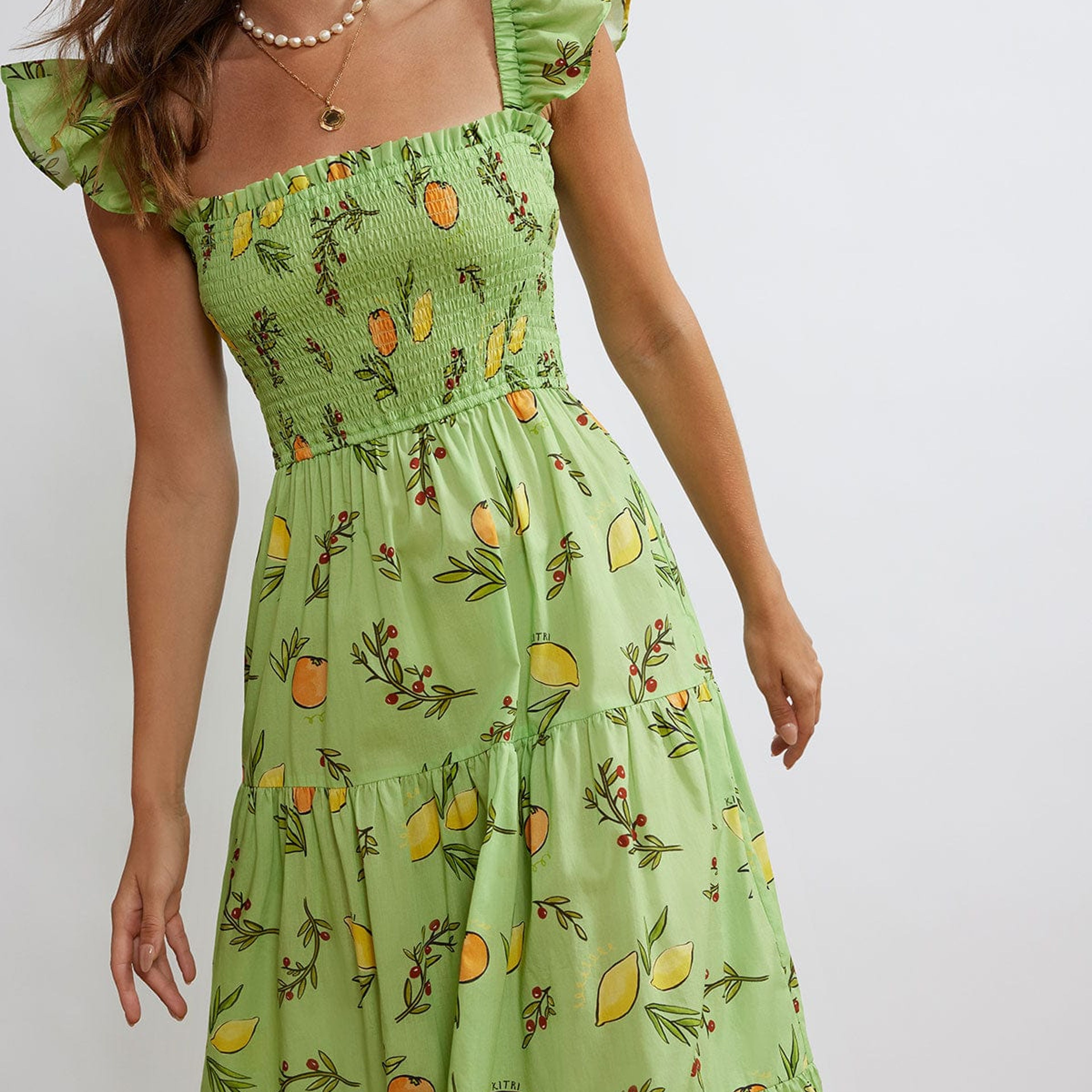 Aisha Green Citrus Maxi Dress