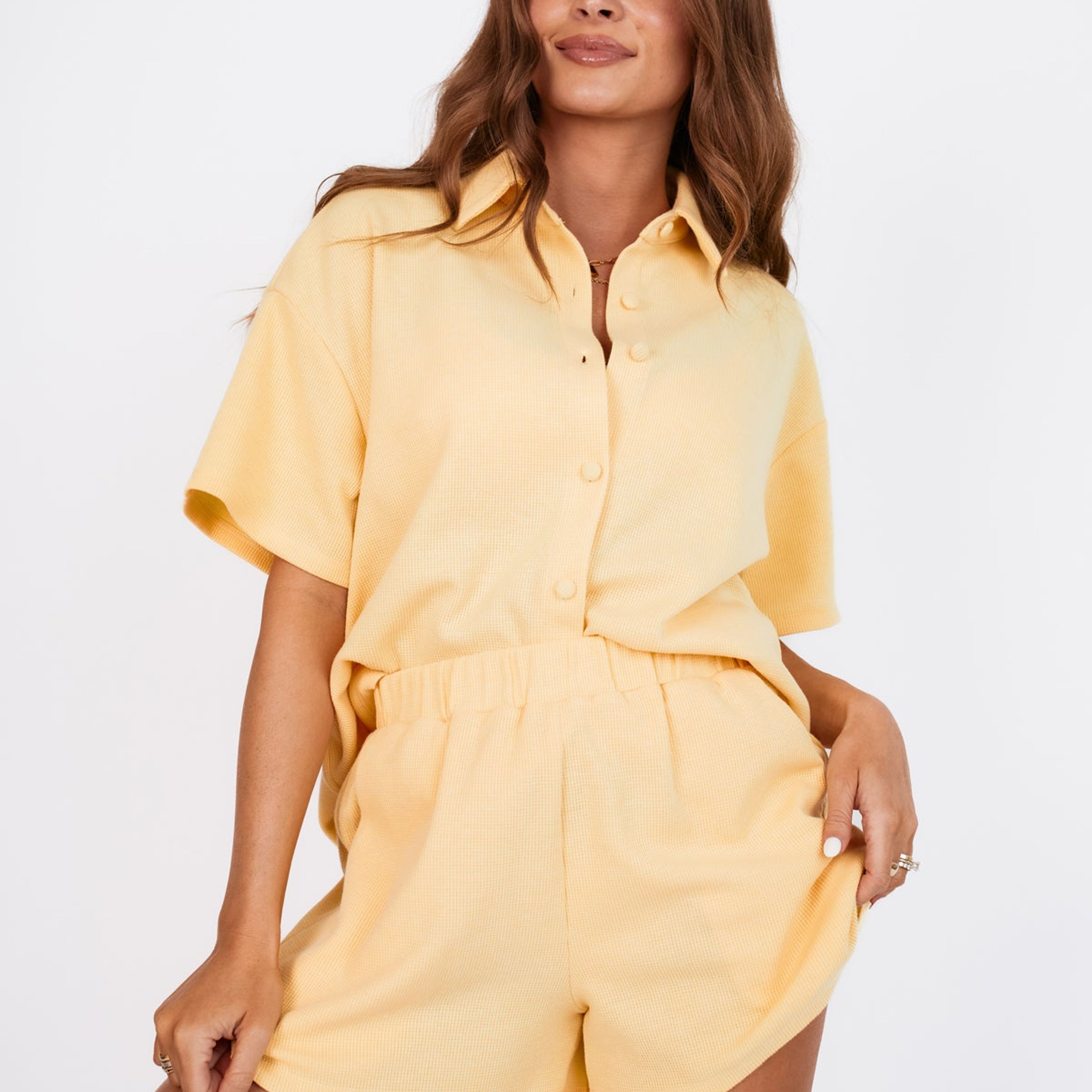 Chasing Rays Yellow Button Down