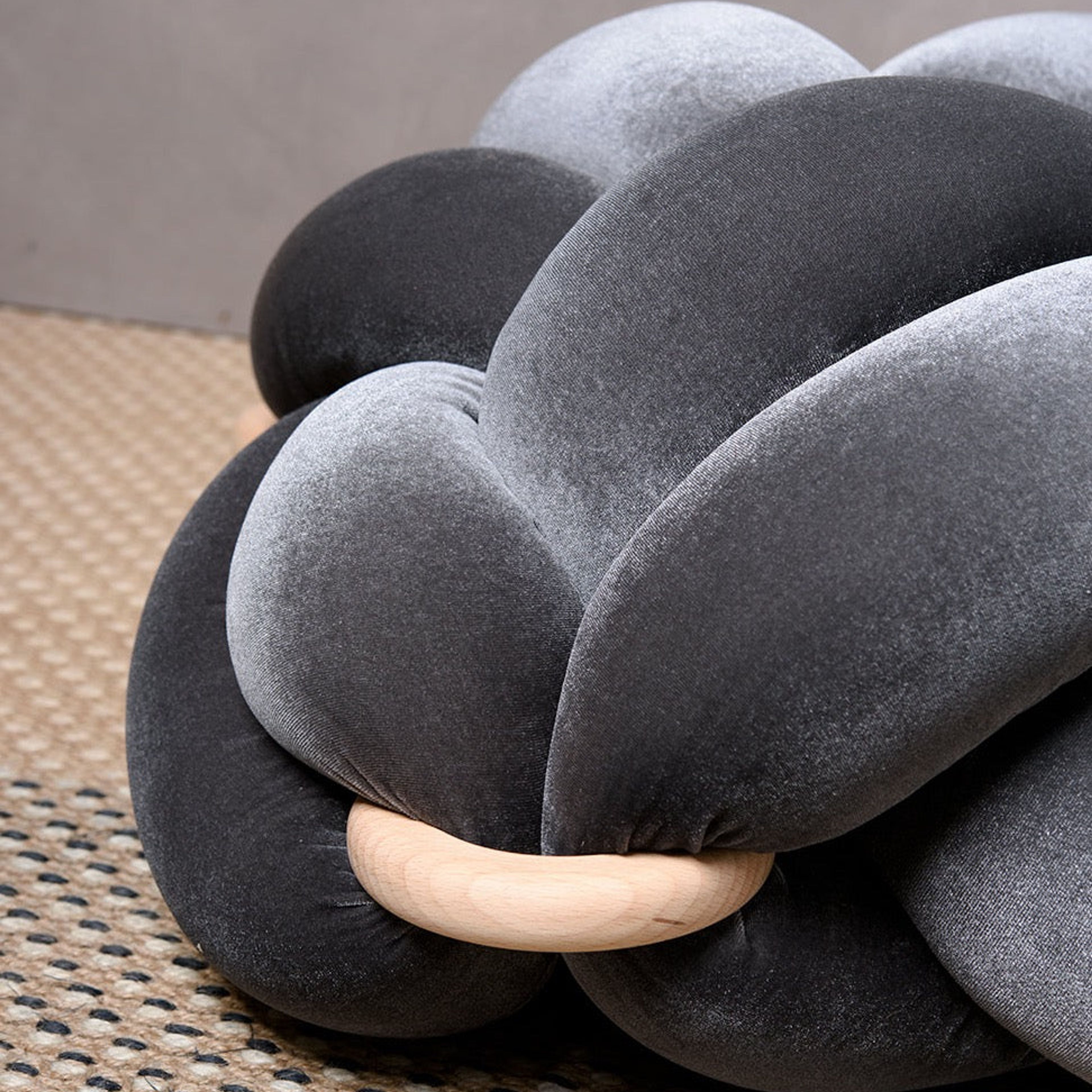 (L) Grey Velvet Knot Floor Cushion