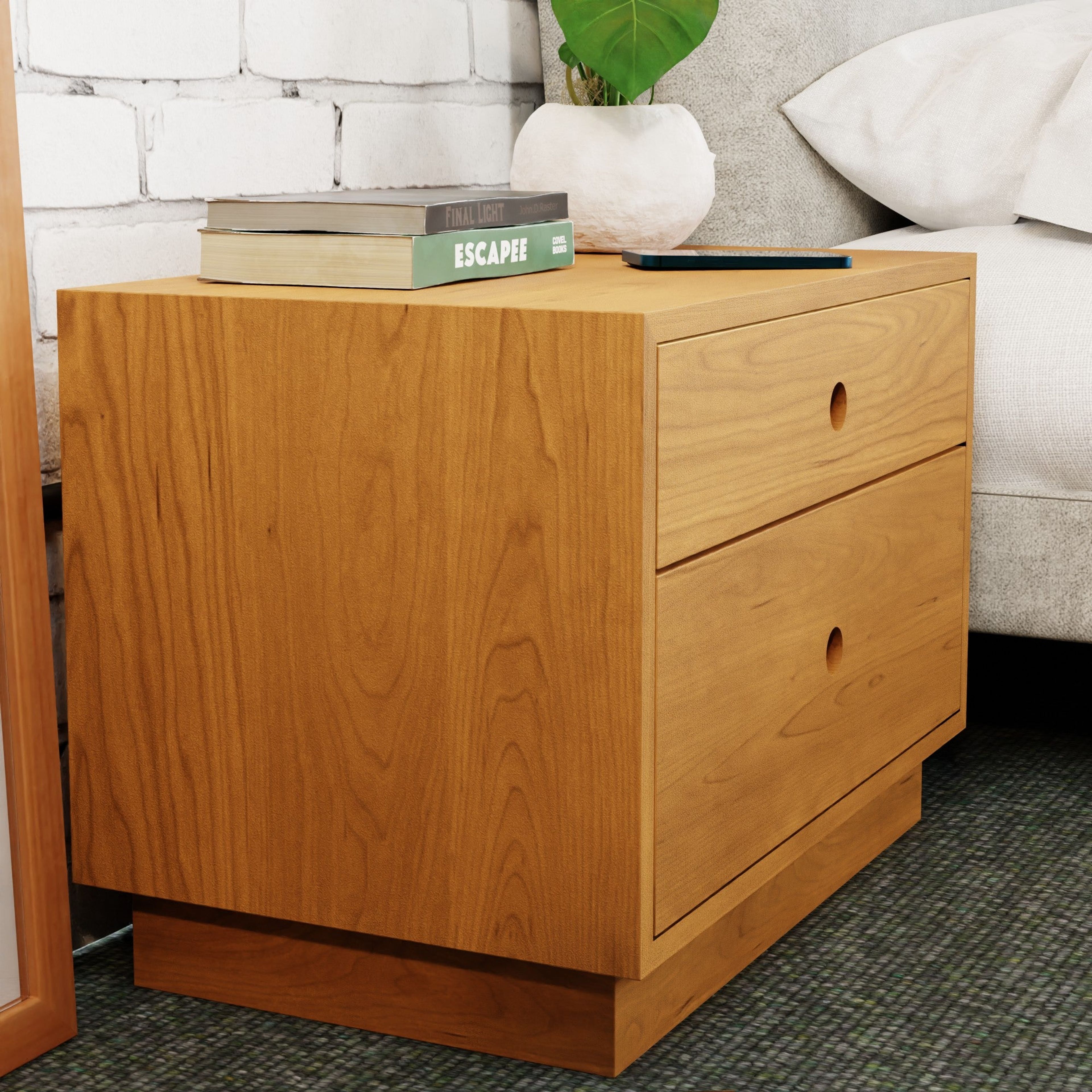 Cherry Freestanding Nightstand with Double Drawers