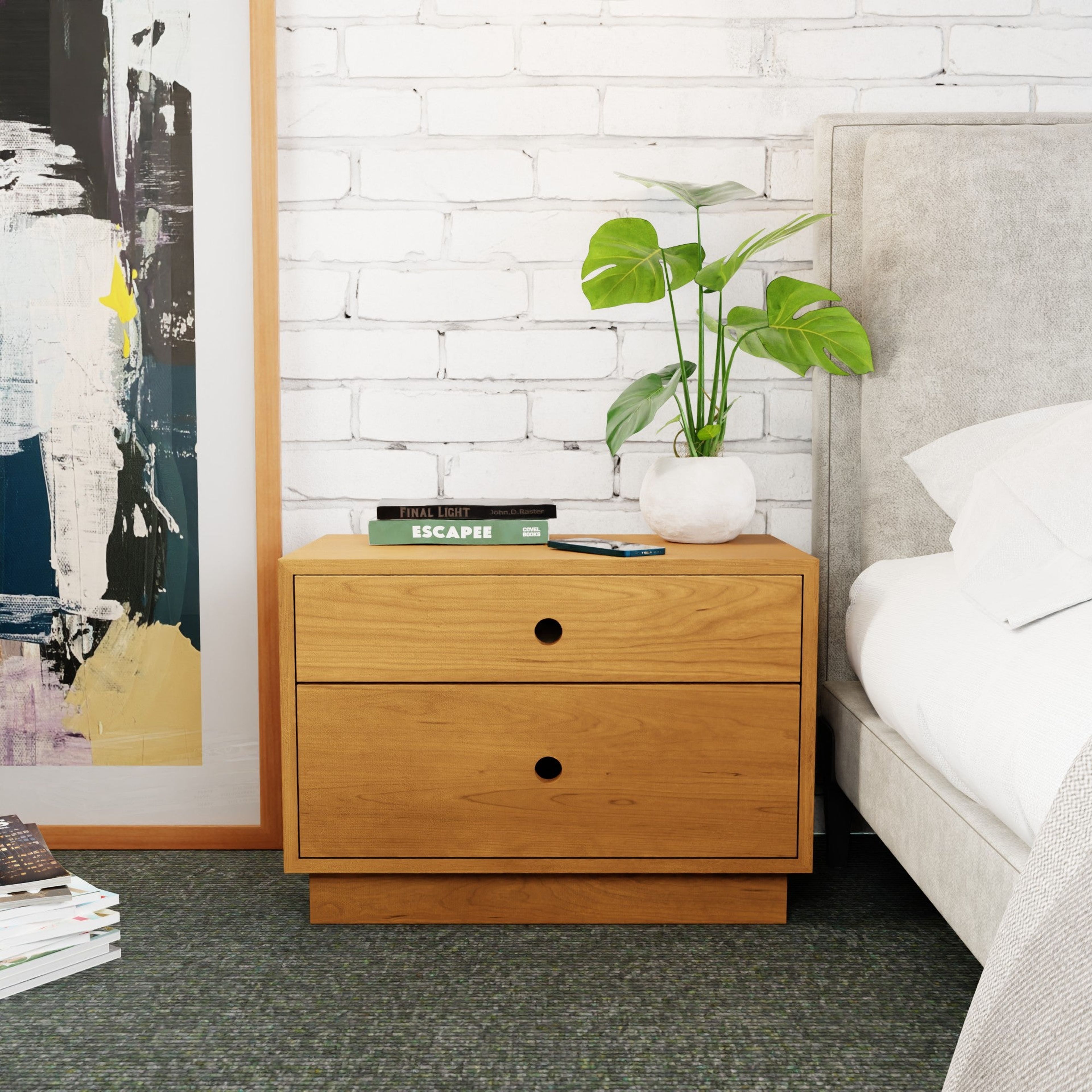 Cherry Freestanding Nightstand with Double Drawers