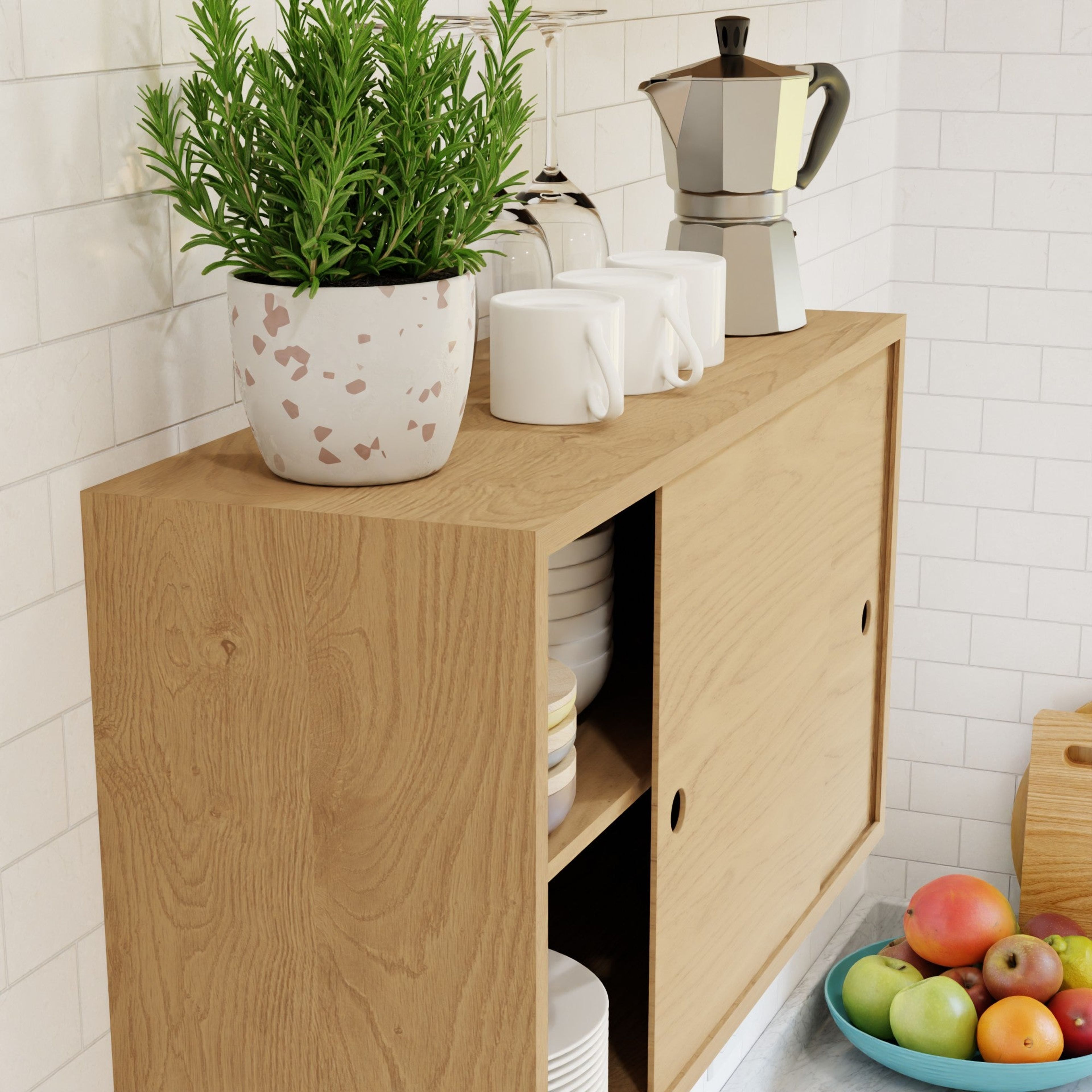 Maple Cupboard with Shelf and Sliding Doors