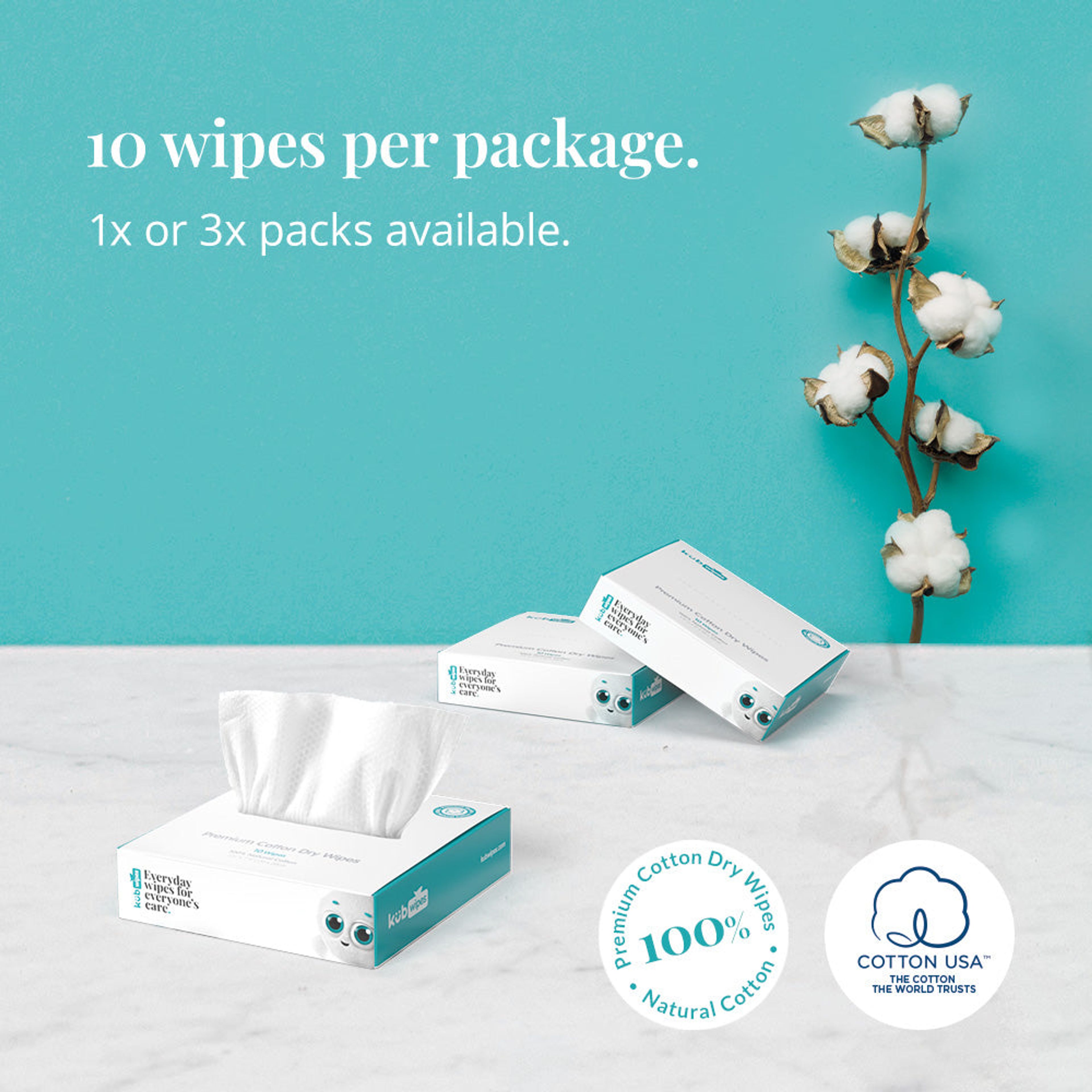 100% Natural Cotton Dry Wipes. Ultra-soft & Sensitive Cotton Tissues Mini Box (10 pcs).