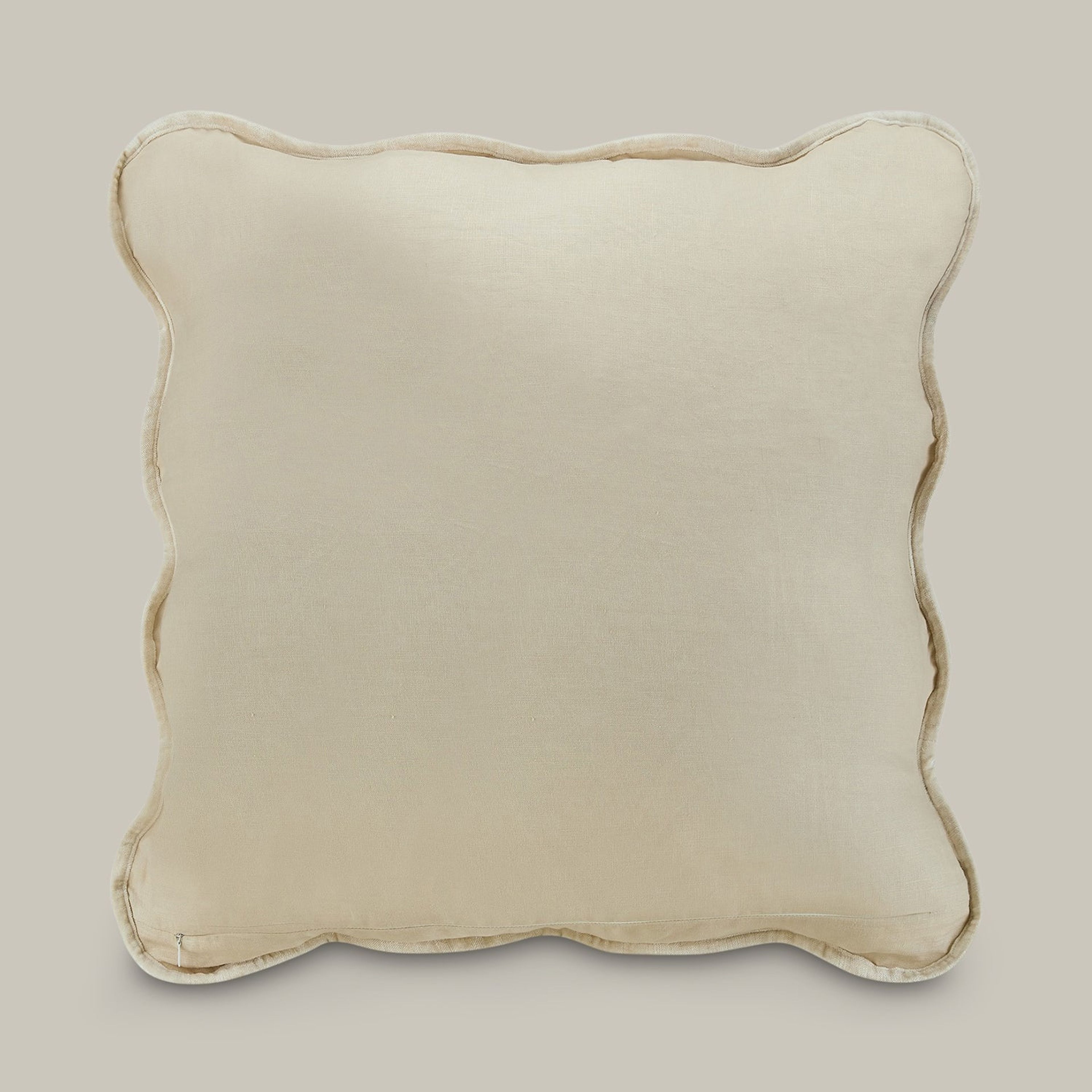 Scalloped Velvet and Linen Decorative Pillow