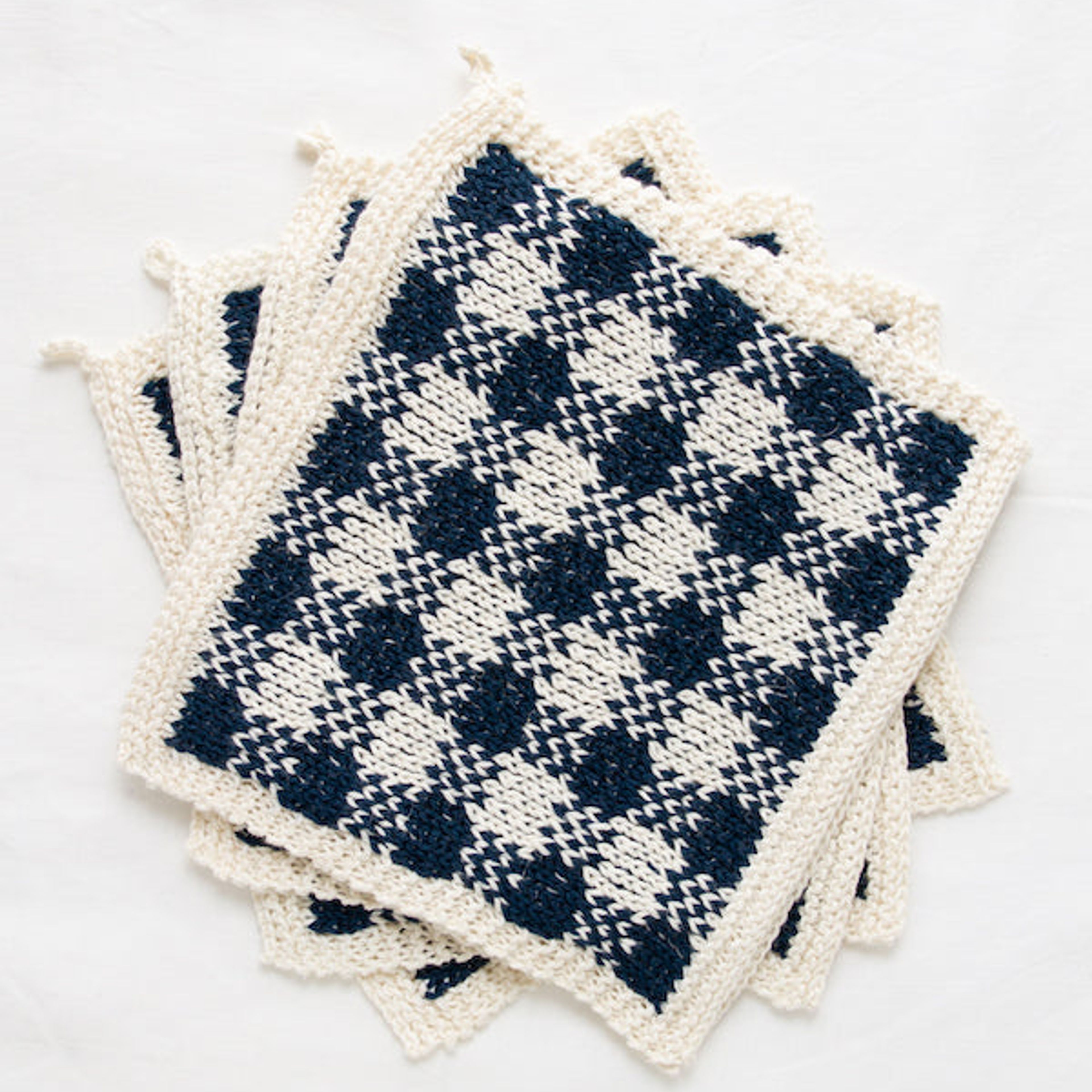 Gingham Cotton/Linen Hand Knit Washcloths (4 Colors)