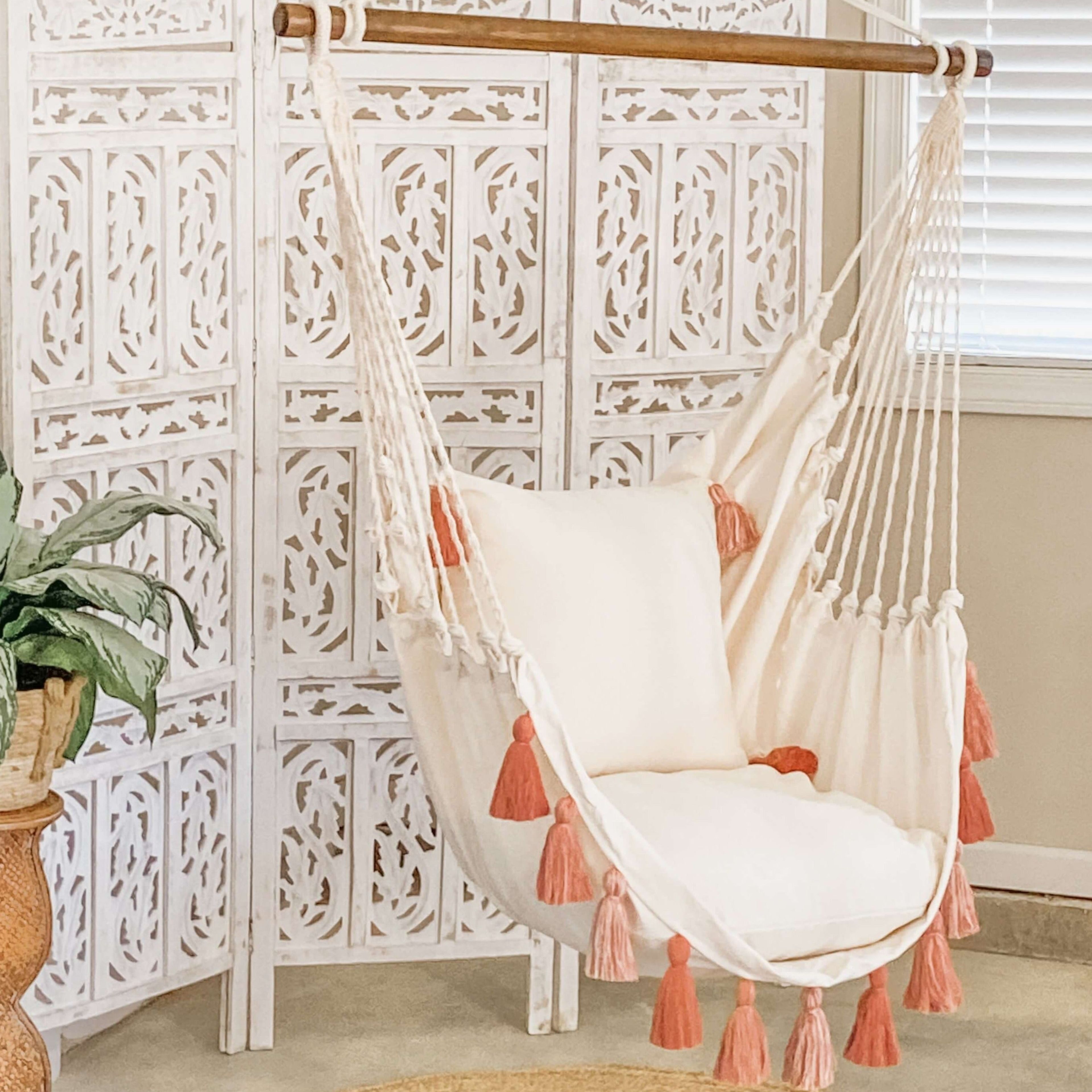 Boho Hanging Hammock Chair Swing with Tassels | LILY PINK
