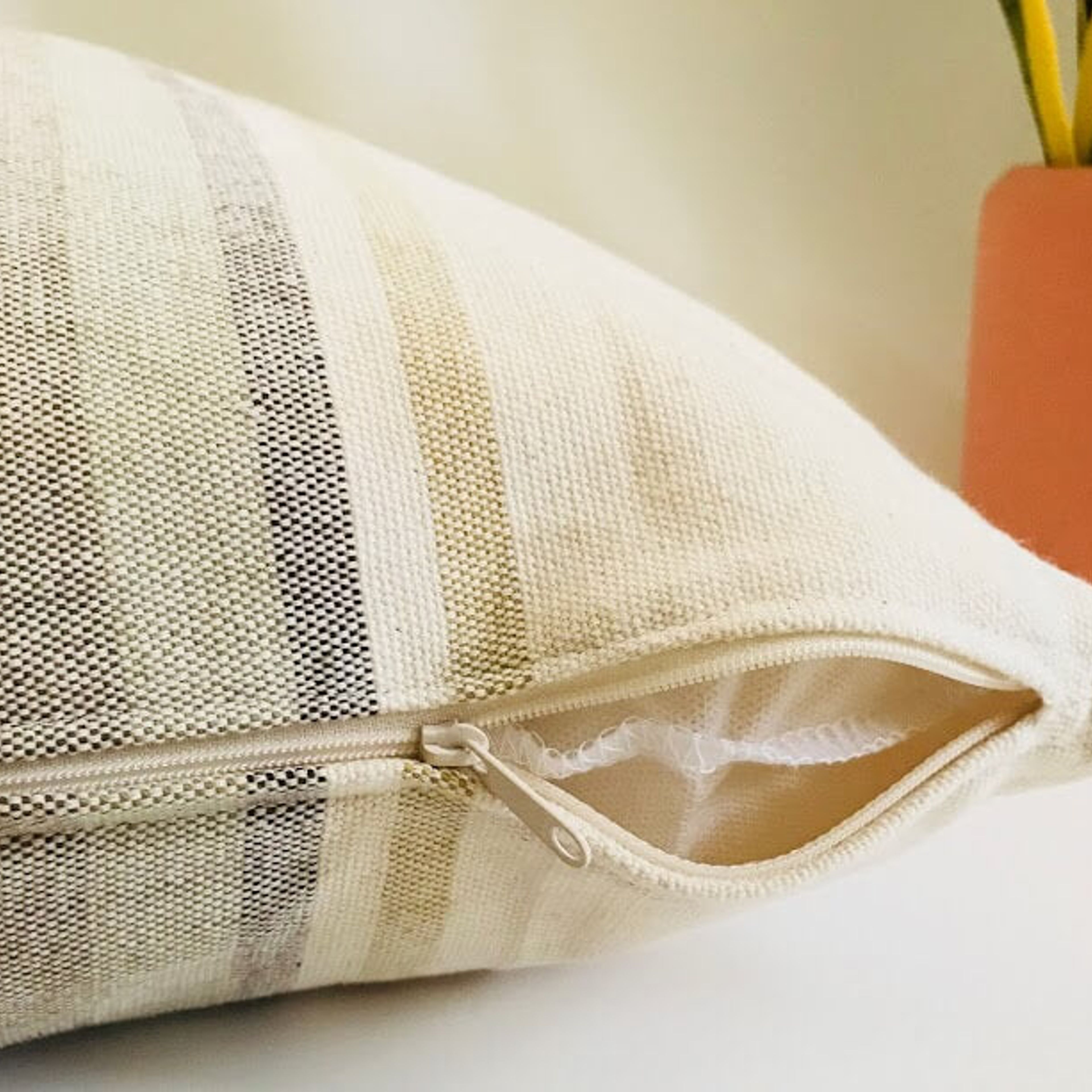 Neutral Tan Striped Cotton Pillow | TAN