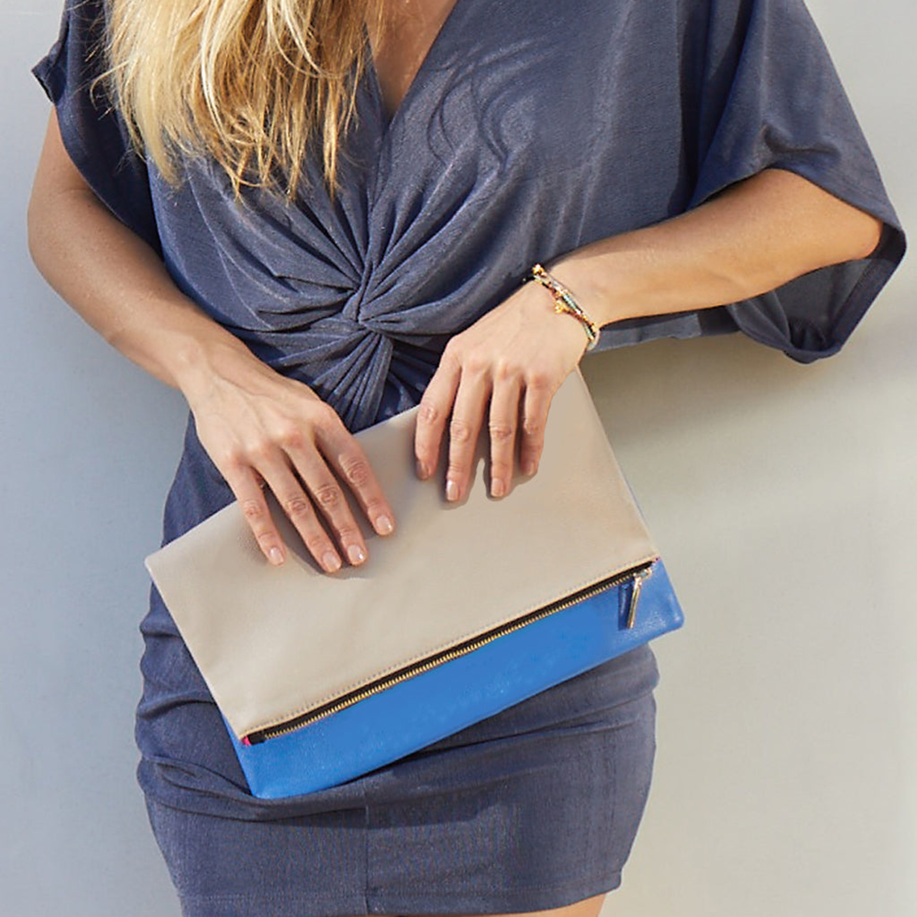 Blue & Taupe Reversible Clutch