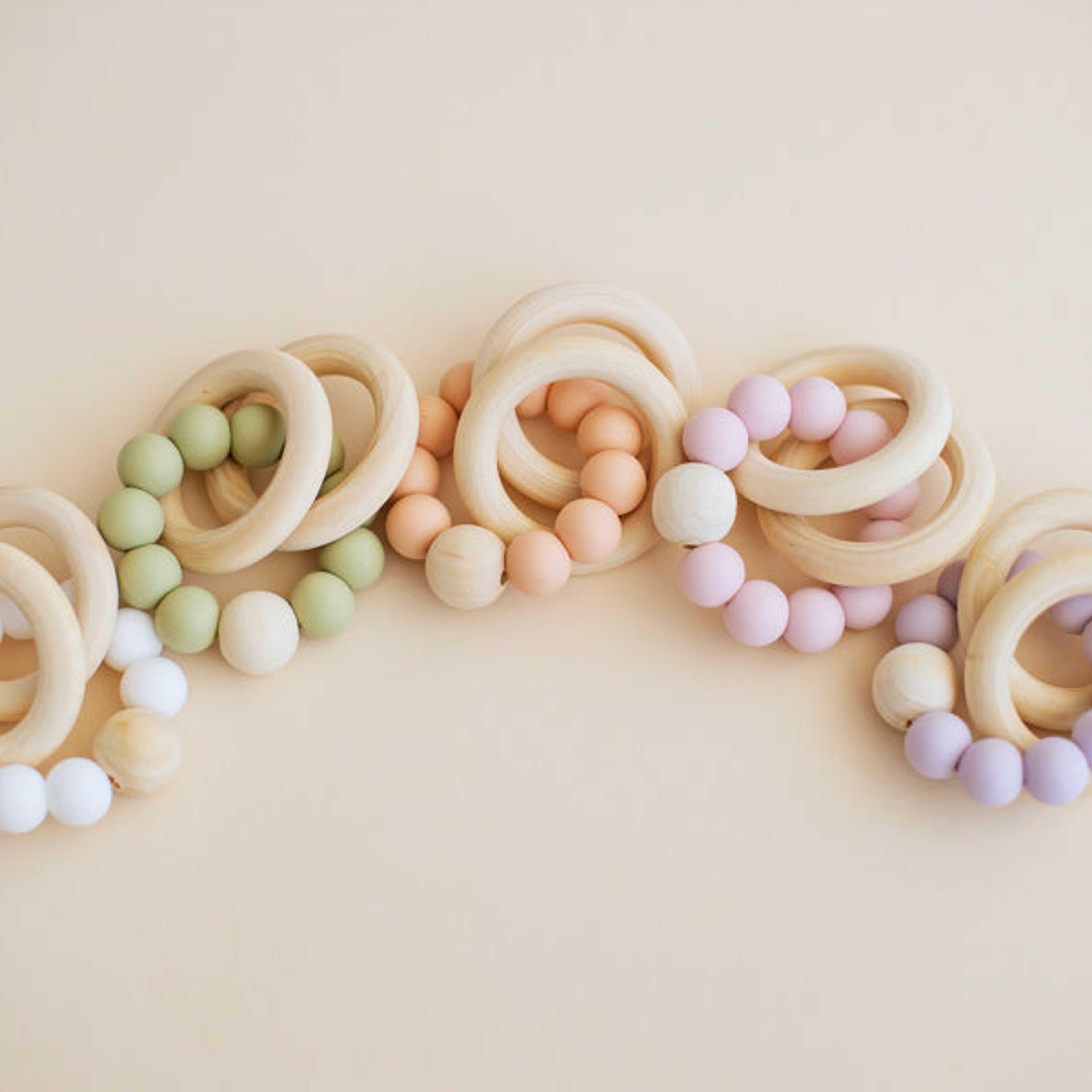 Silicone and Wood Ring Teething Toy | Soft Peach