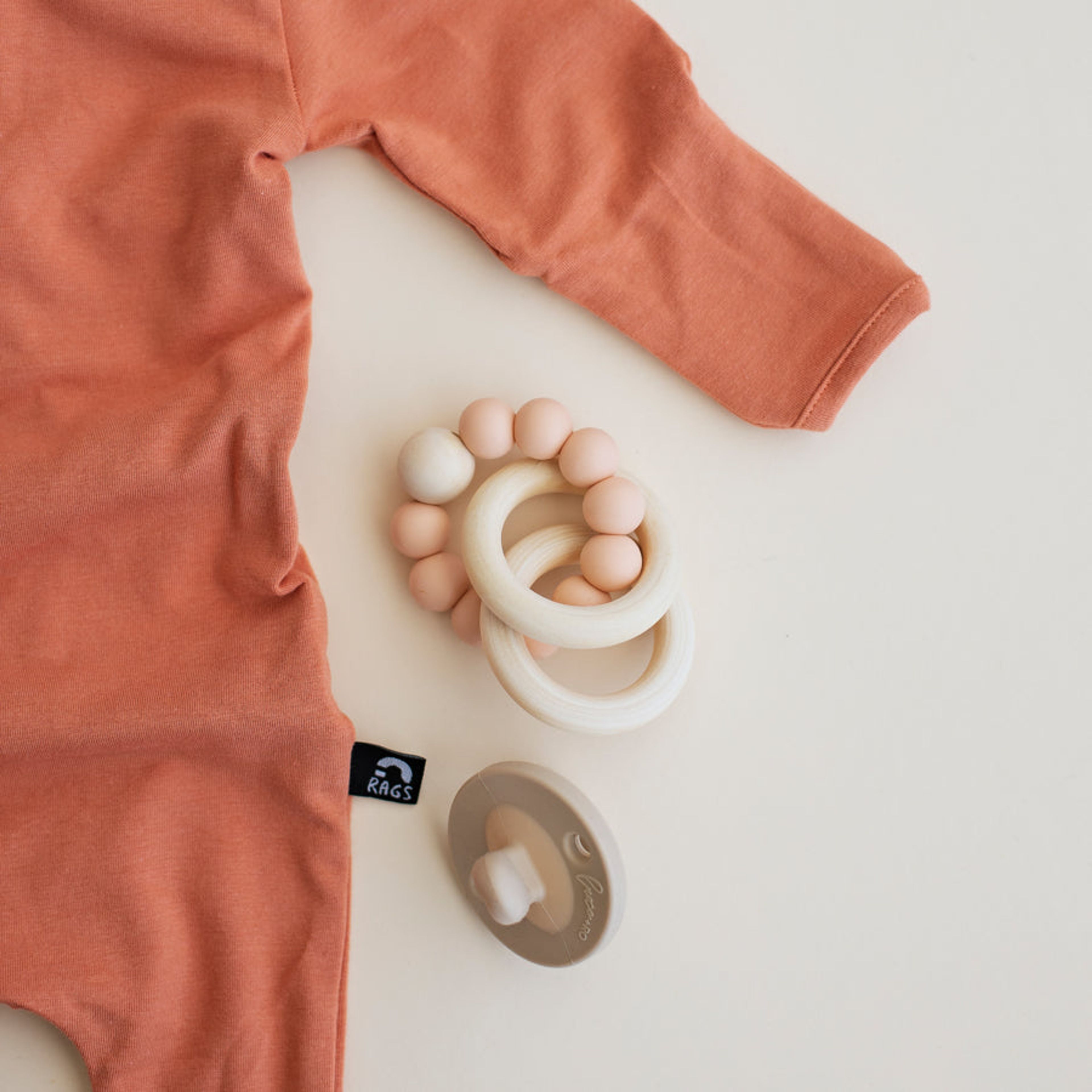 Silicone and Wood Ring Teething Toy | Soft Peach