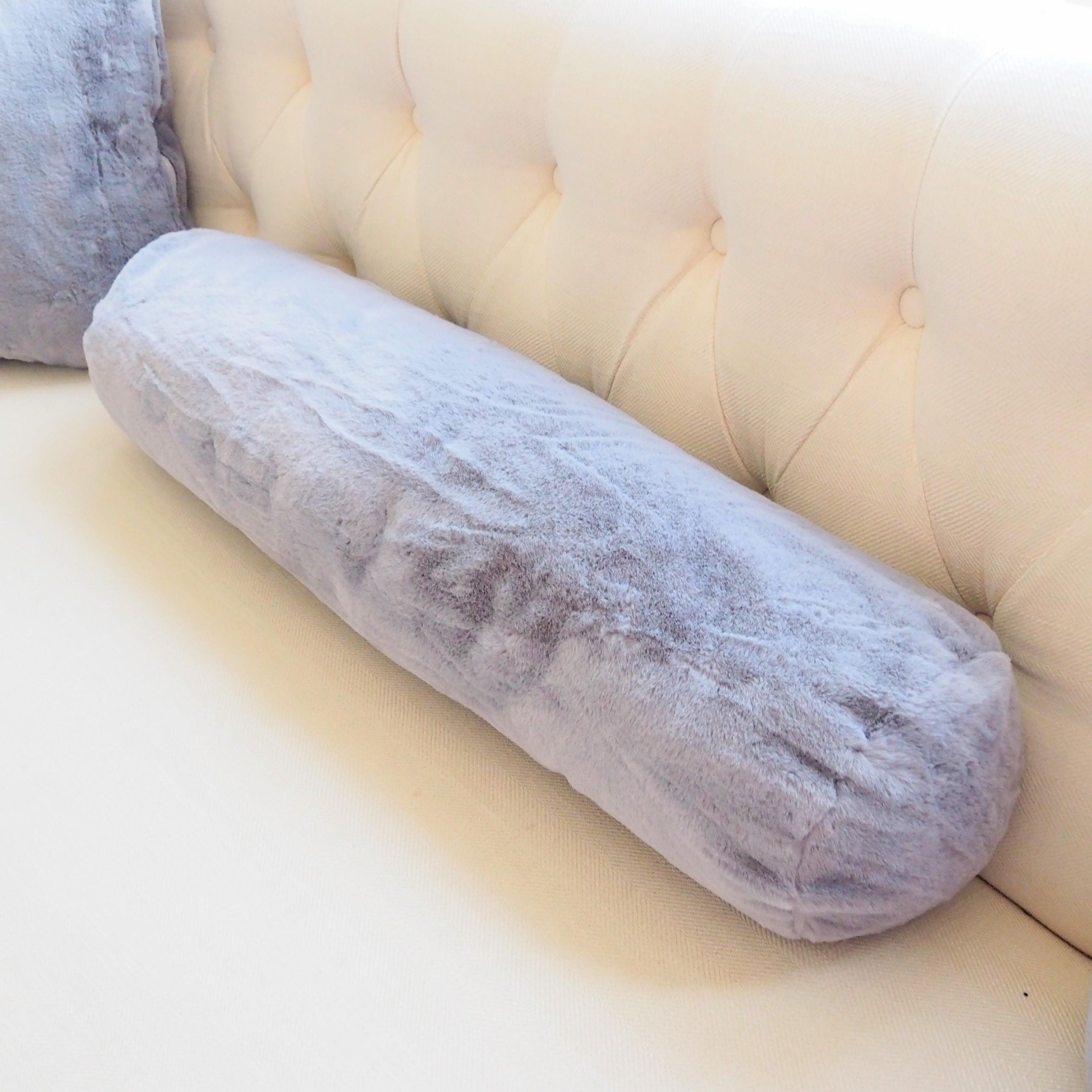 Faux Fur Bolster Pillow with Adjustable Insert - White