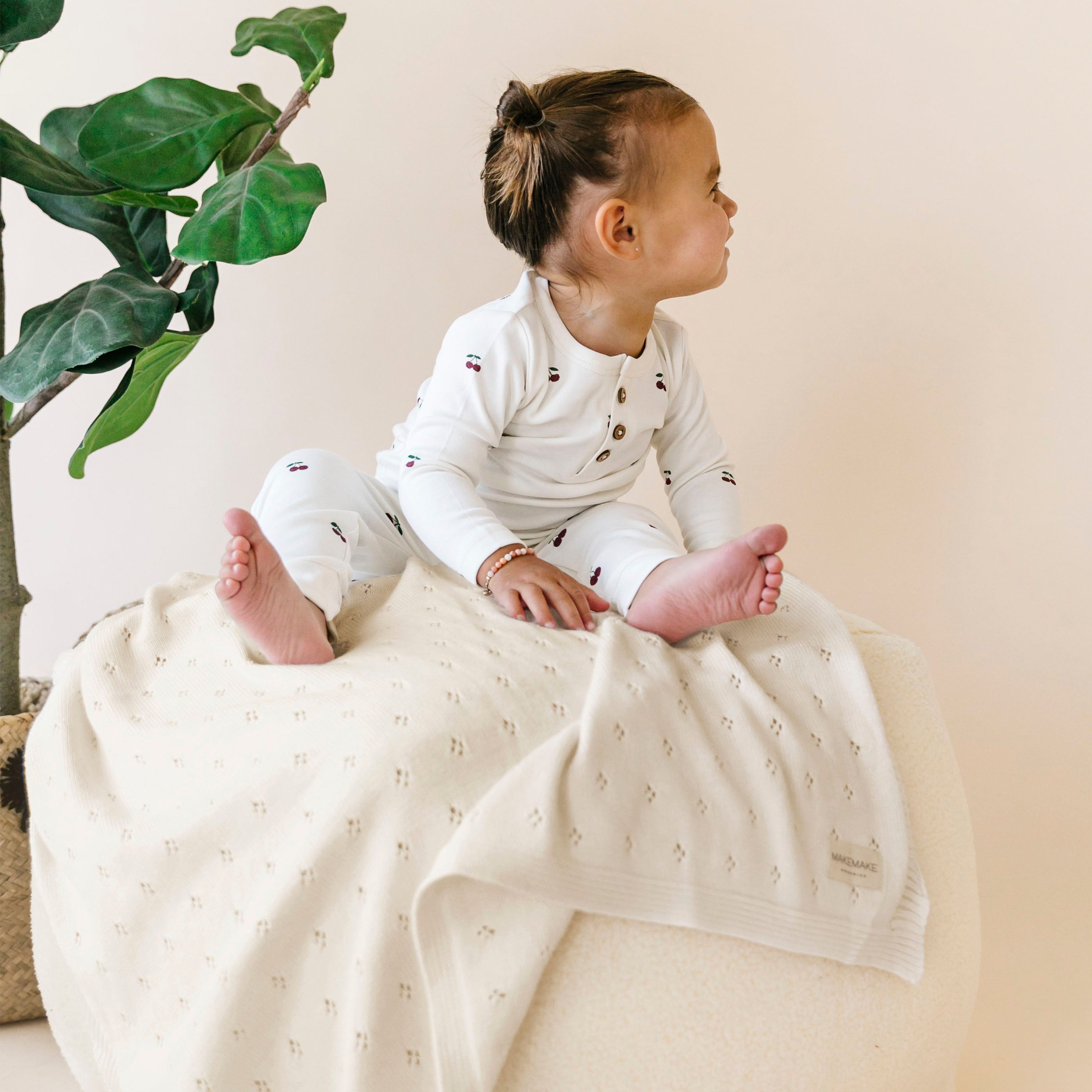 Organic Cotton Pointelle Baby Blanket - Vanilla Natural
