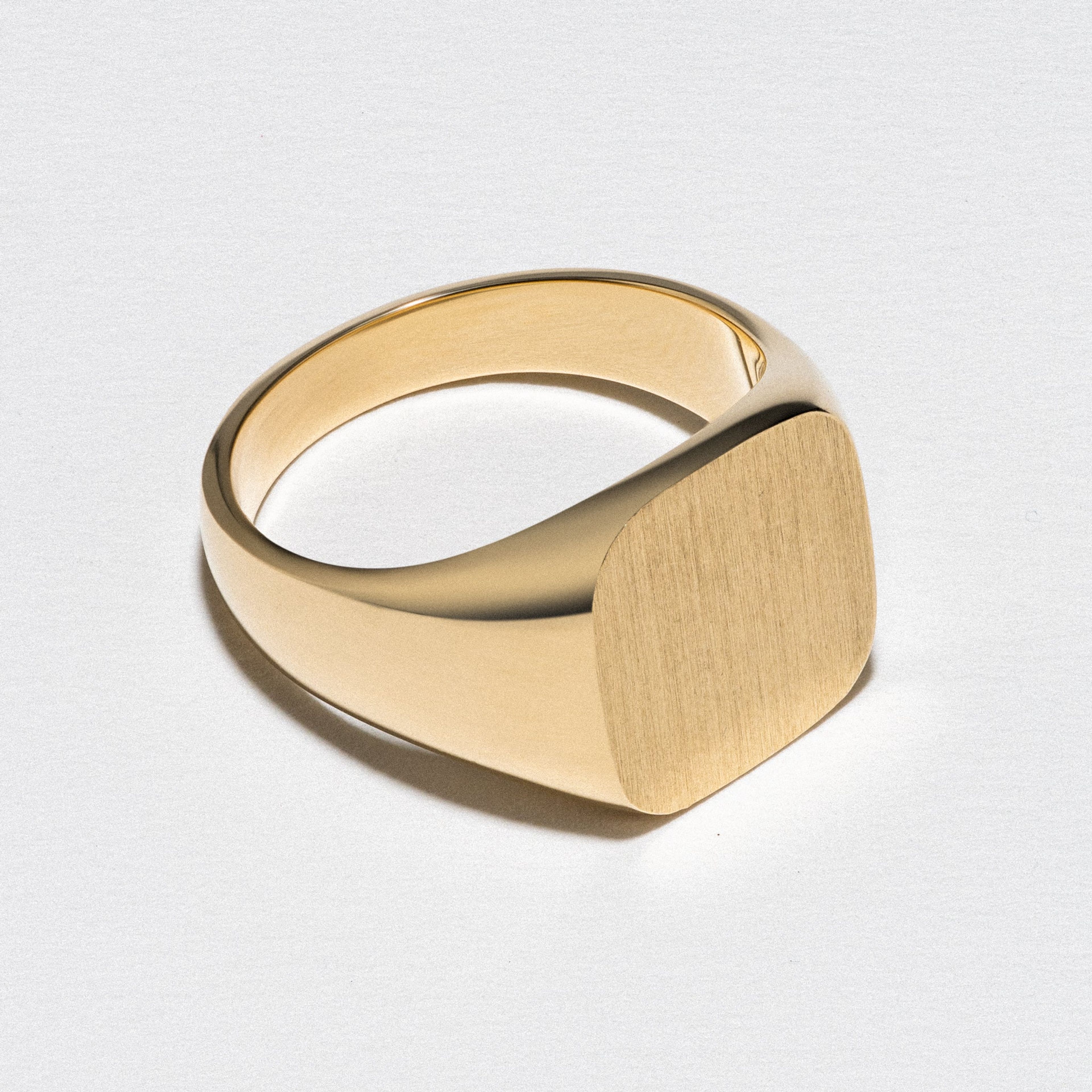 Yellow Gold Signet Ring, Square Brush Top - Polished