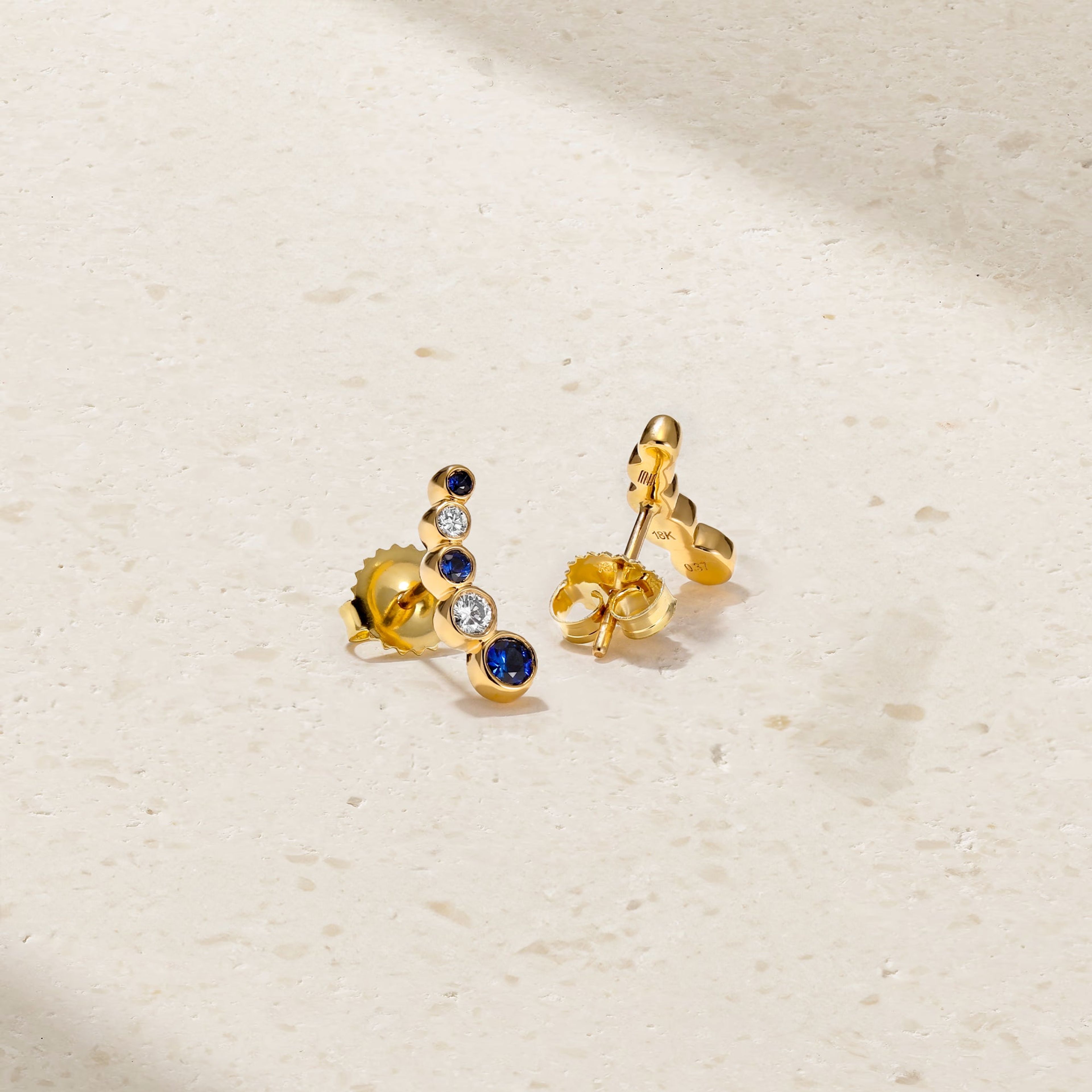 Bubbly Curved Sapphire and Diamond Stud Earrings