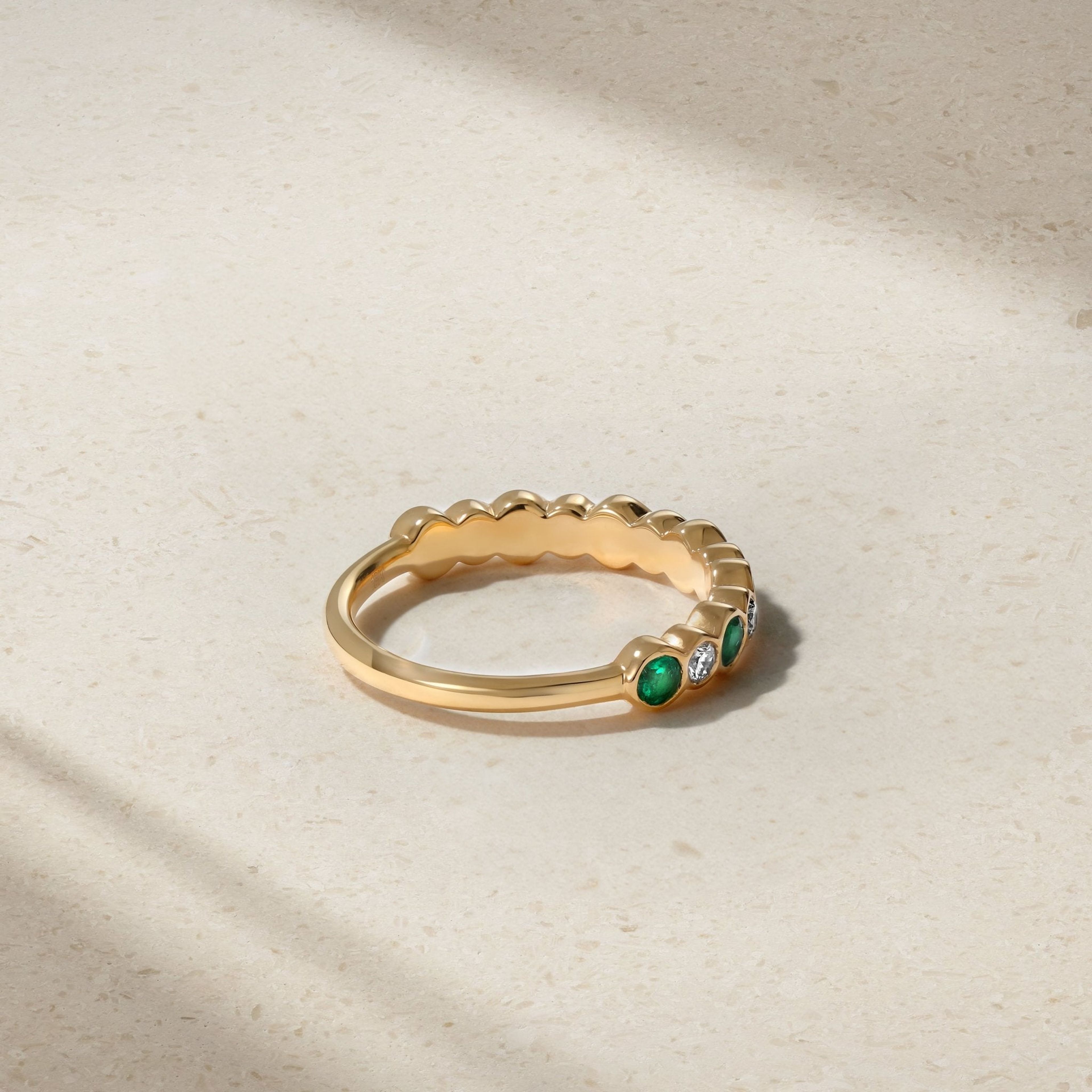 Bubbly Emerald and Diamond Ring