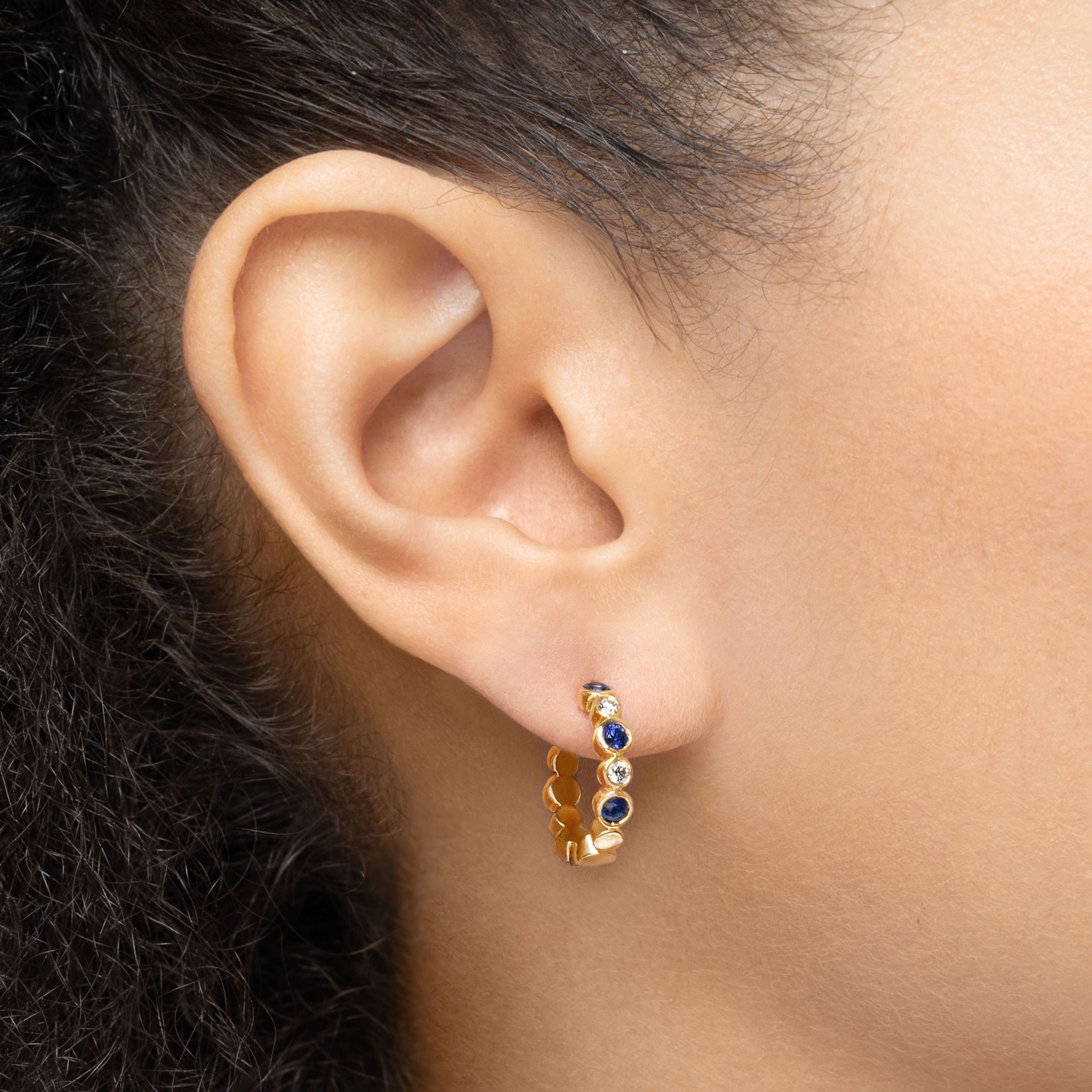 Bubbly Sapphire and Diamond Mini Hoop Earrings