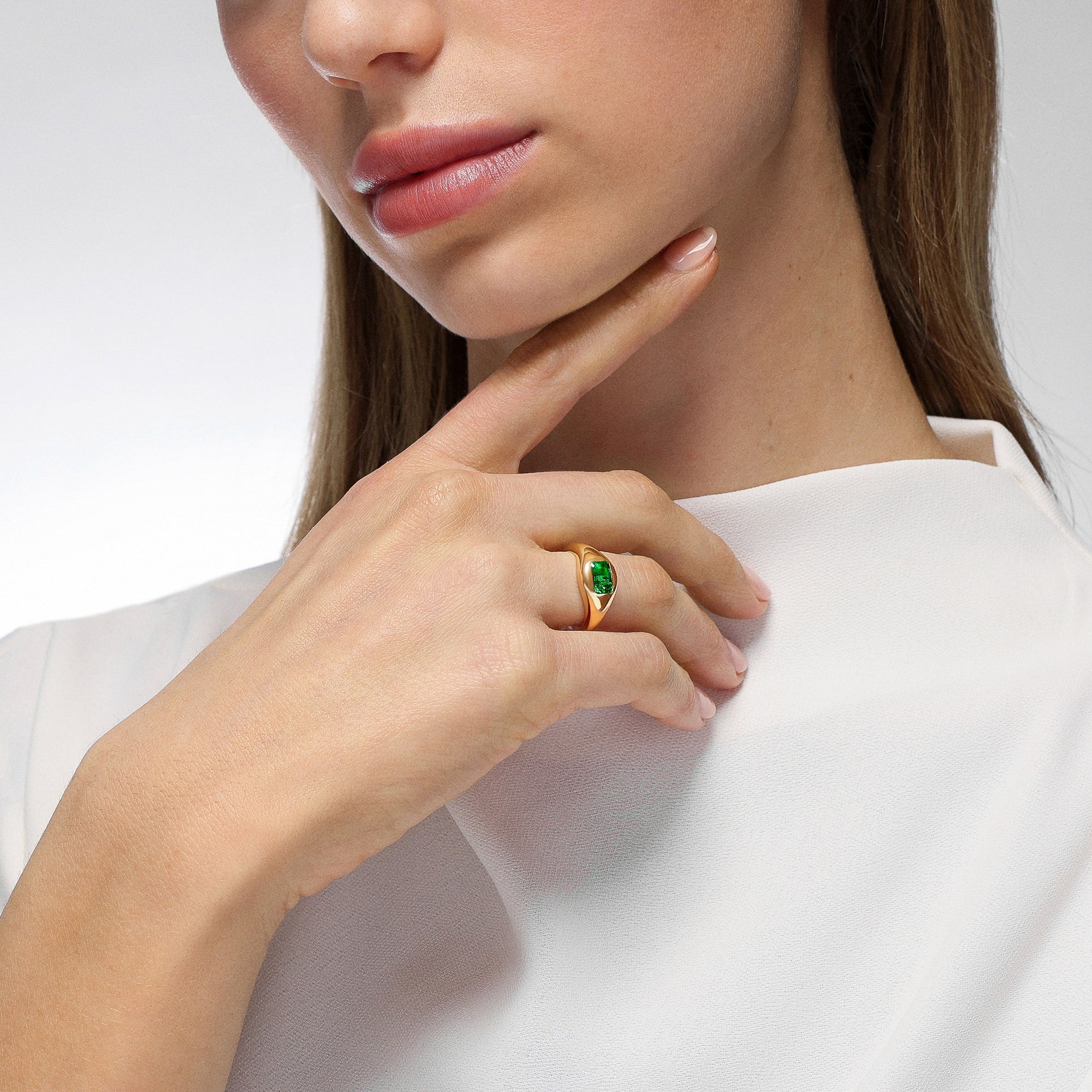 Chunky Slim Emerald Signet Ring