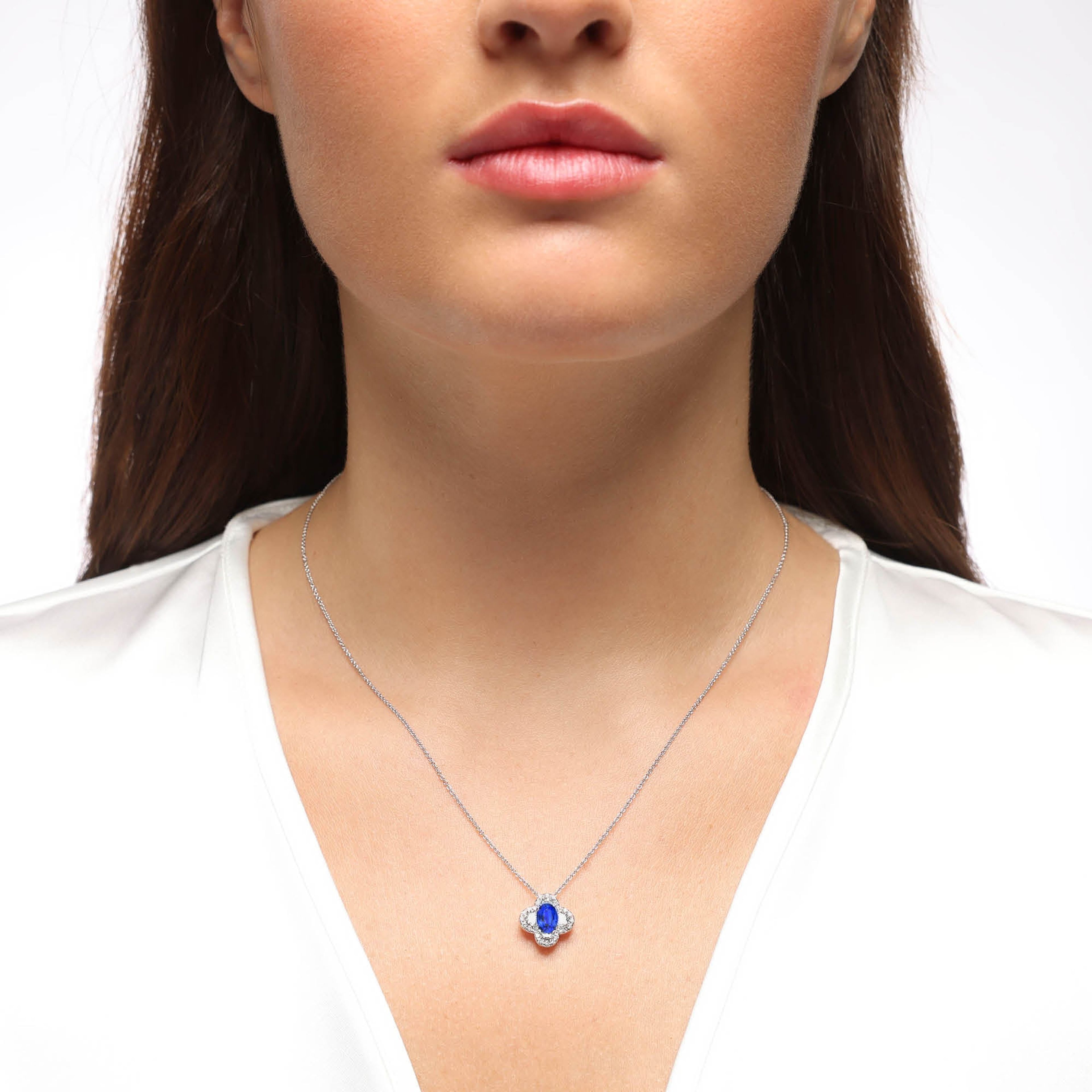 Half Moon Clover Sapphire and Diamond Pendant
