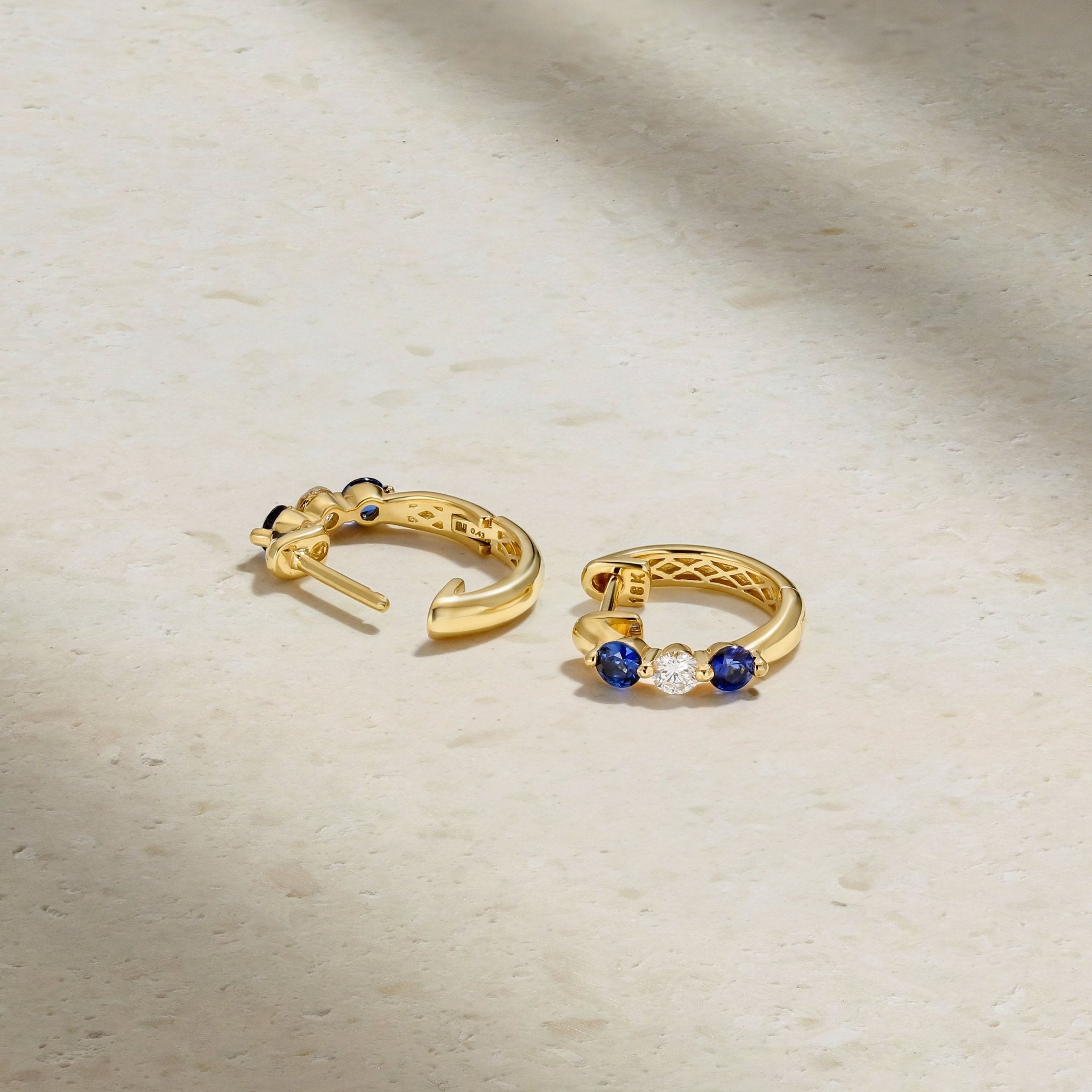 Mini Triplet Sapphire and Diamond Huggie Earrings