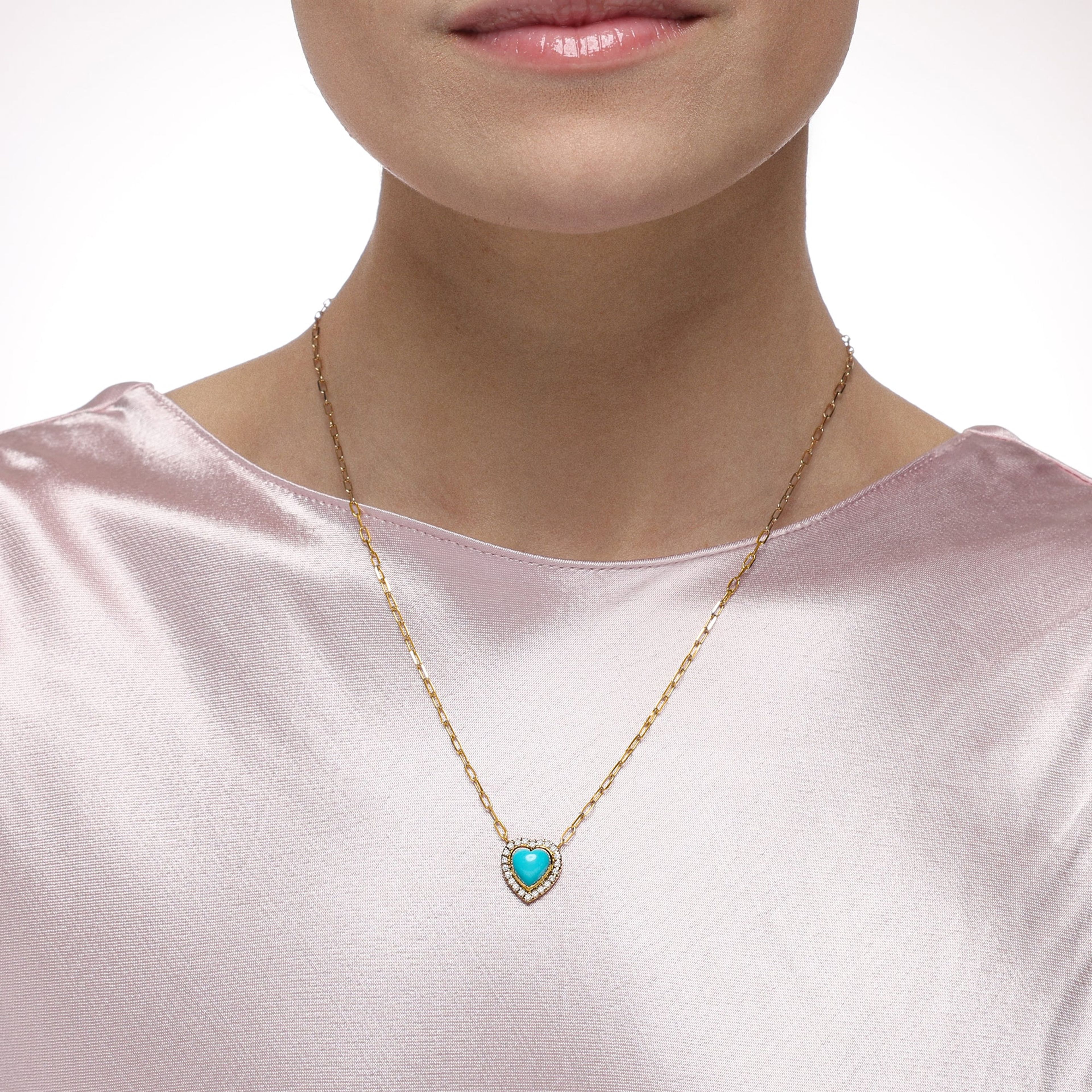 Puffed Heart Turquoise Necklace