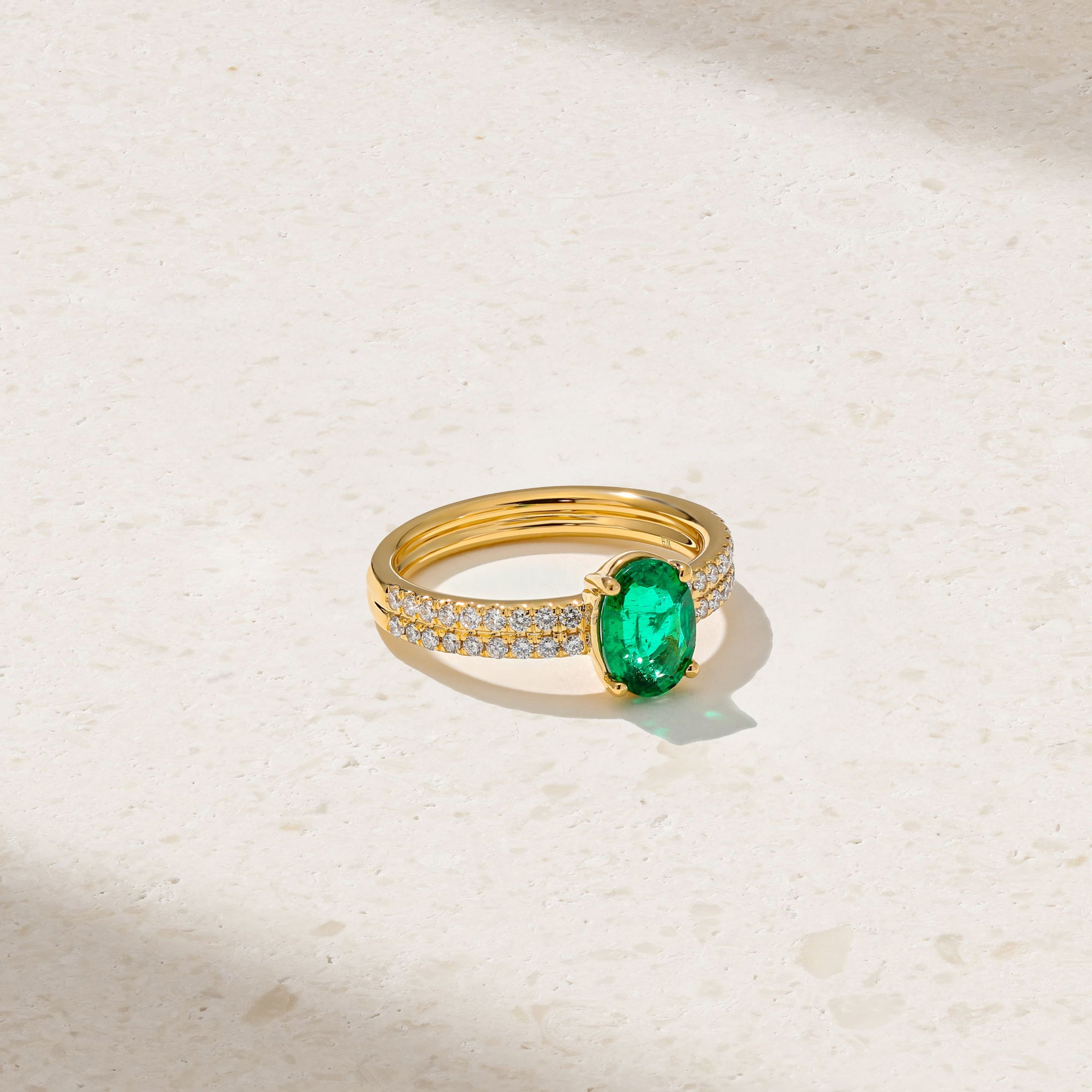 Stacked Band Emerald and Diamond Ring