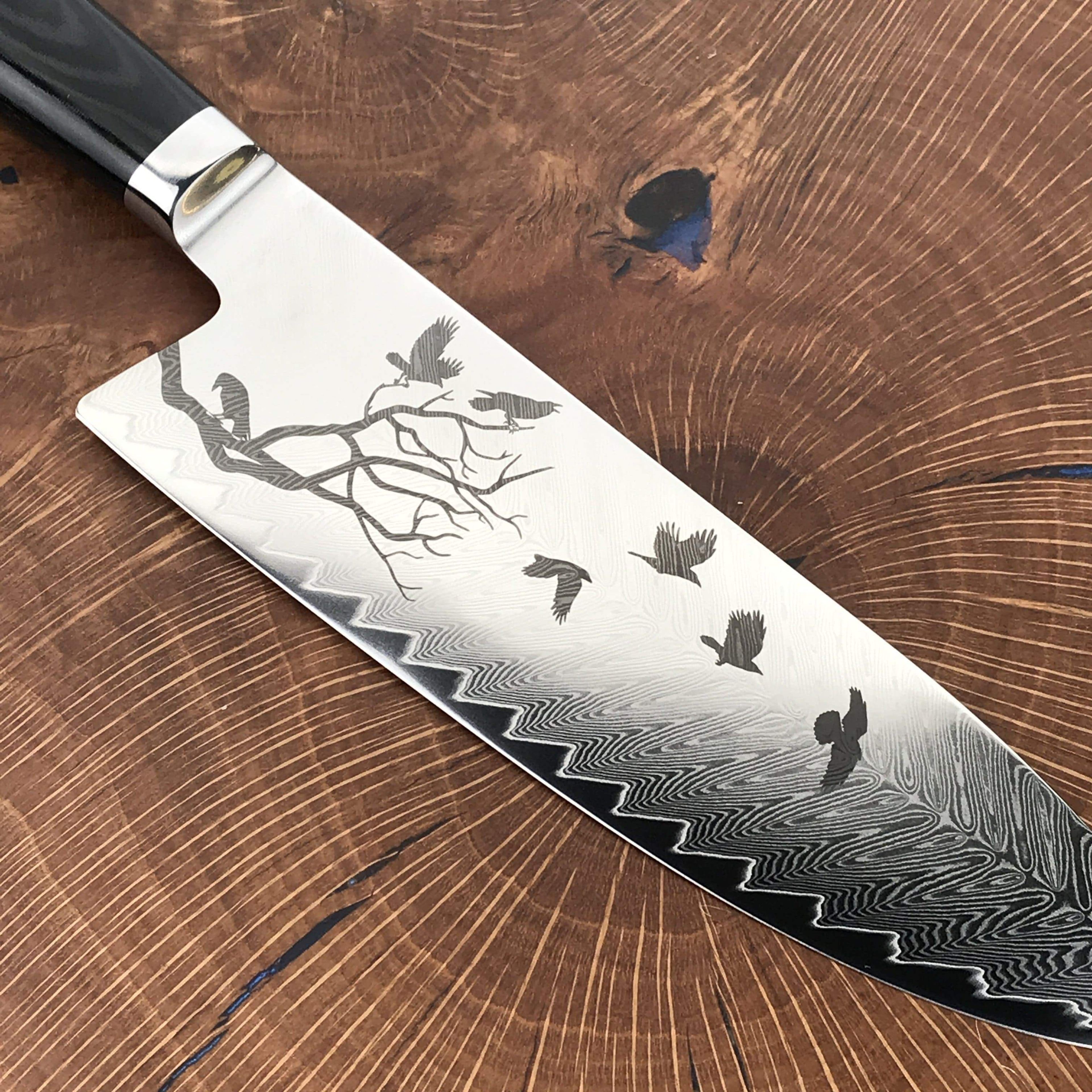 DAMASCUS Bowie Chef Engraved Series