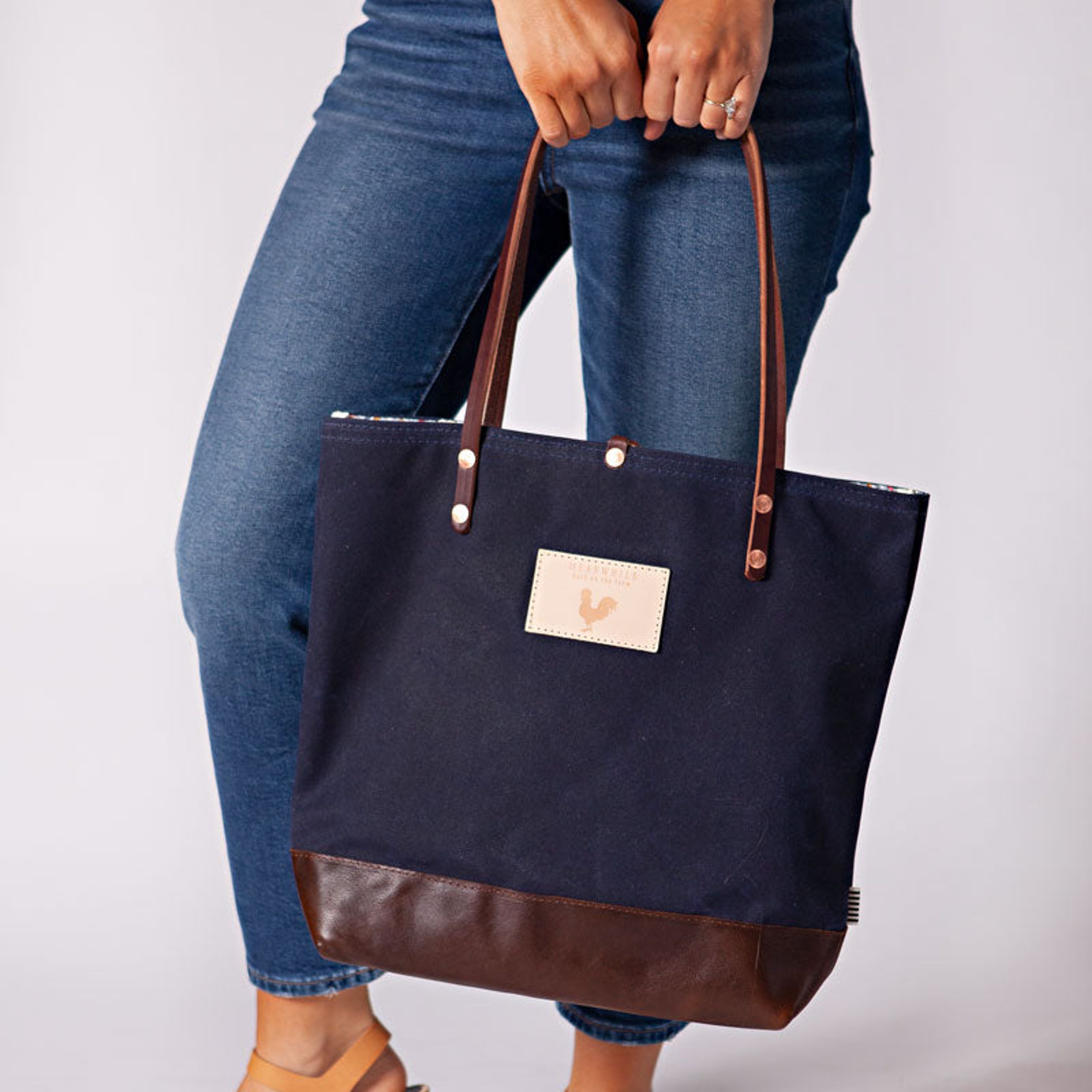 Navy Waxed Canvas Classic Tote with Leather Base