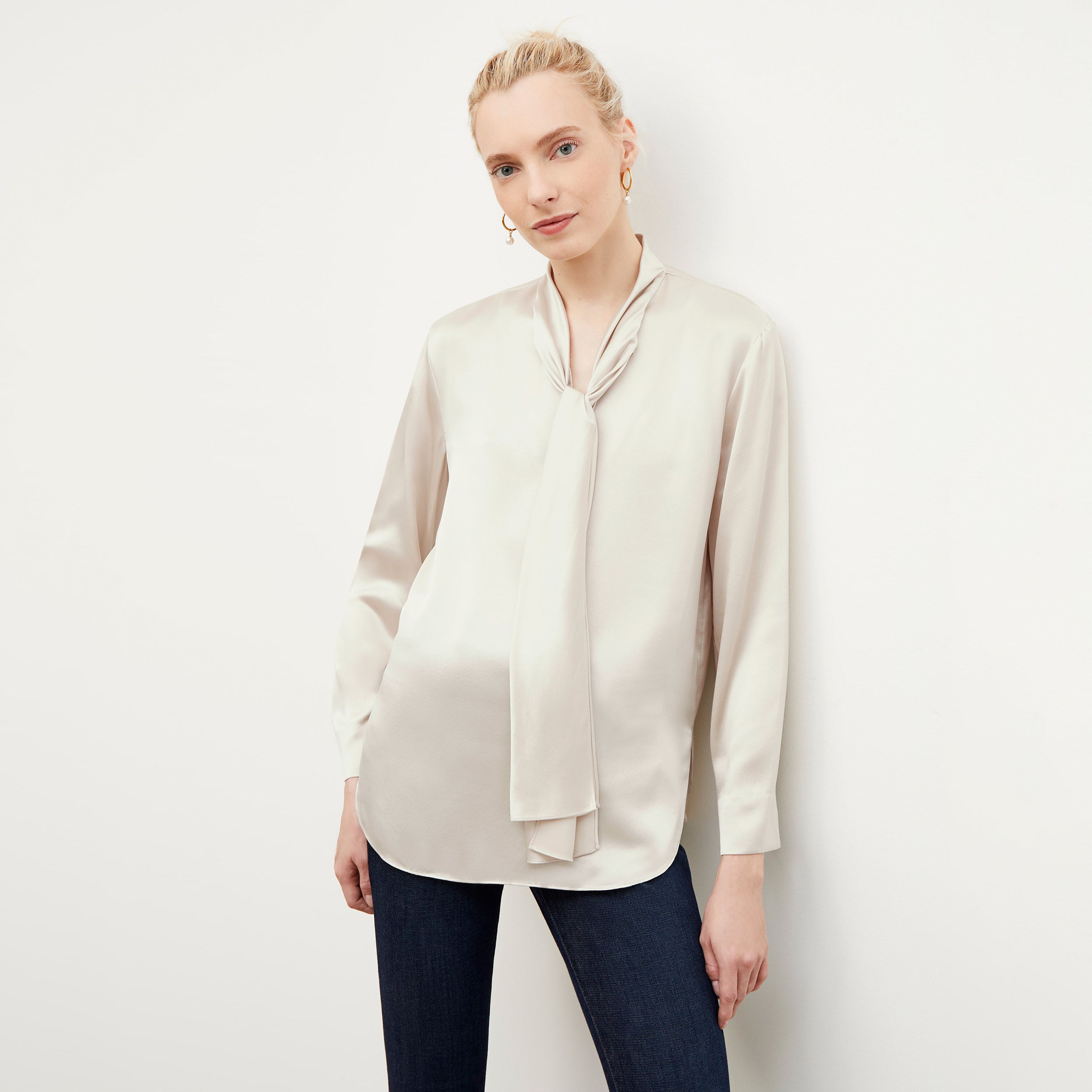 Darcy Top - Washable Silk Charmeuse :: Pearl