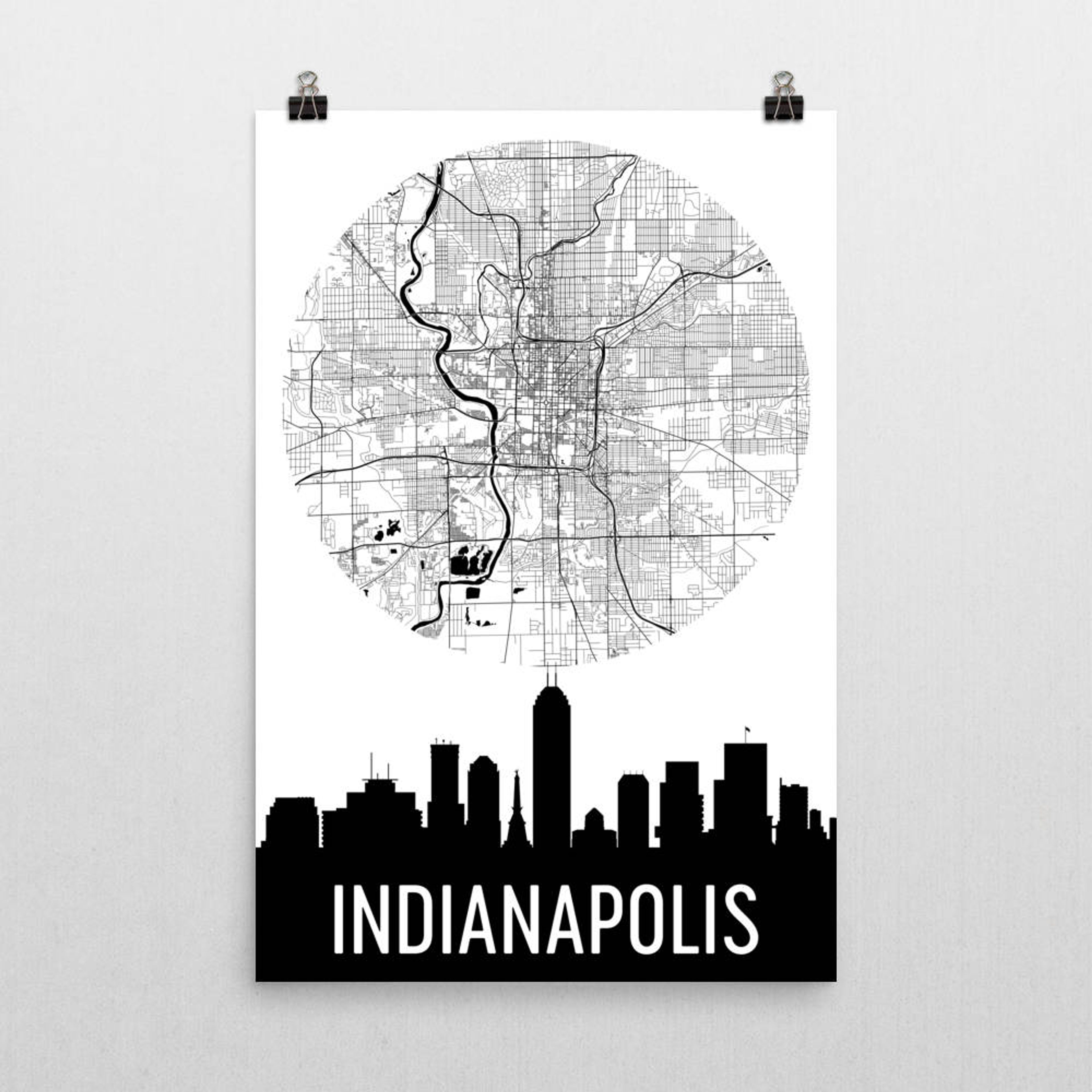 Indianapolis Skyline Silhouette Art Prints