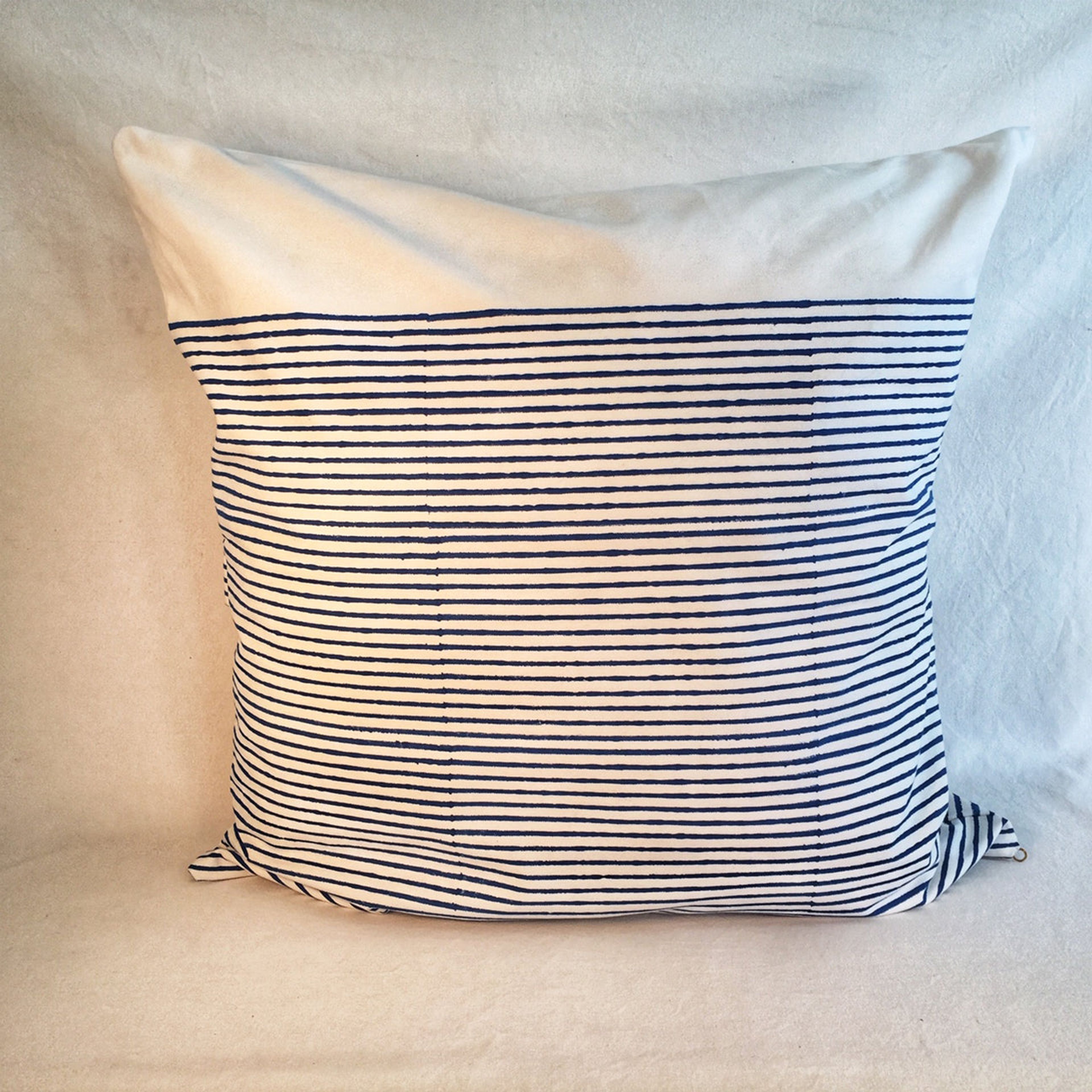 Block Print Breton Stripes 24" Square Pillow - Yves Klein Blue