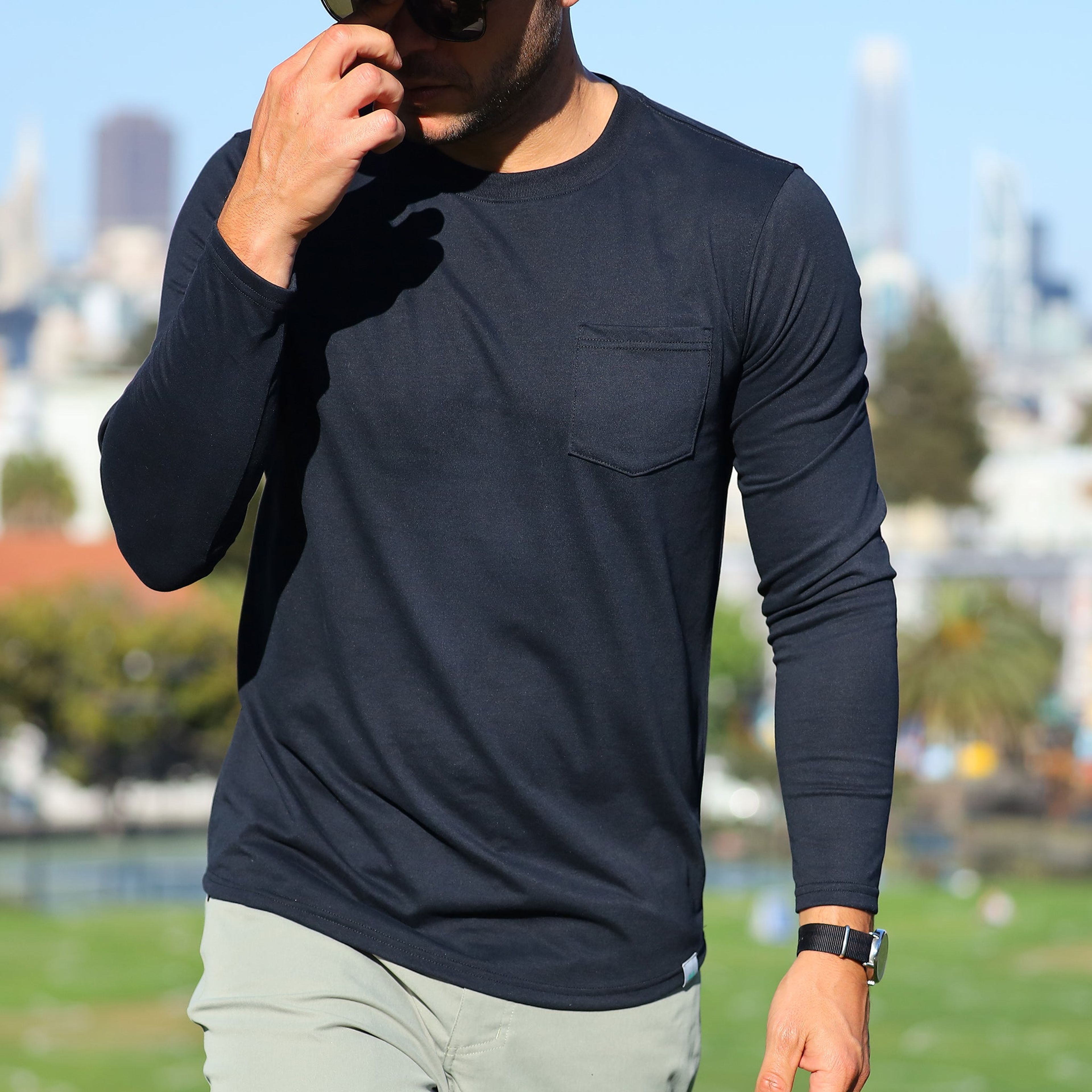 Everyday Long Sleeve Tee with Pocket in Black