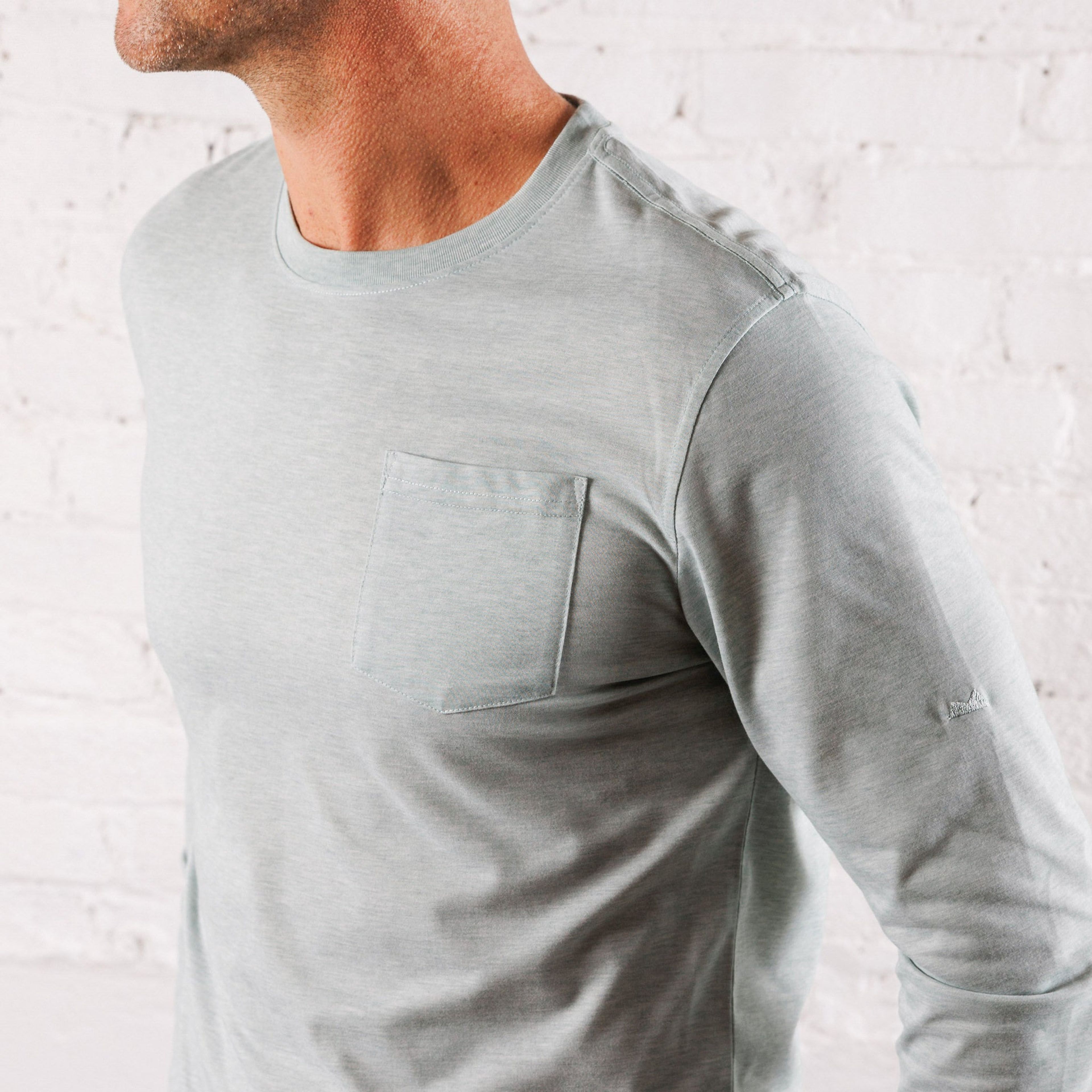 Everyday Long Sleeve Tee with Pocket in Heather Gray Green