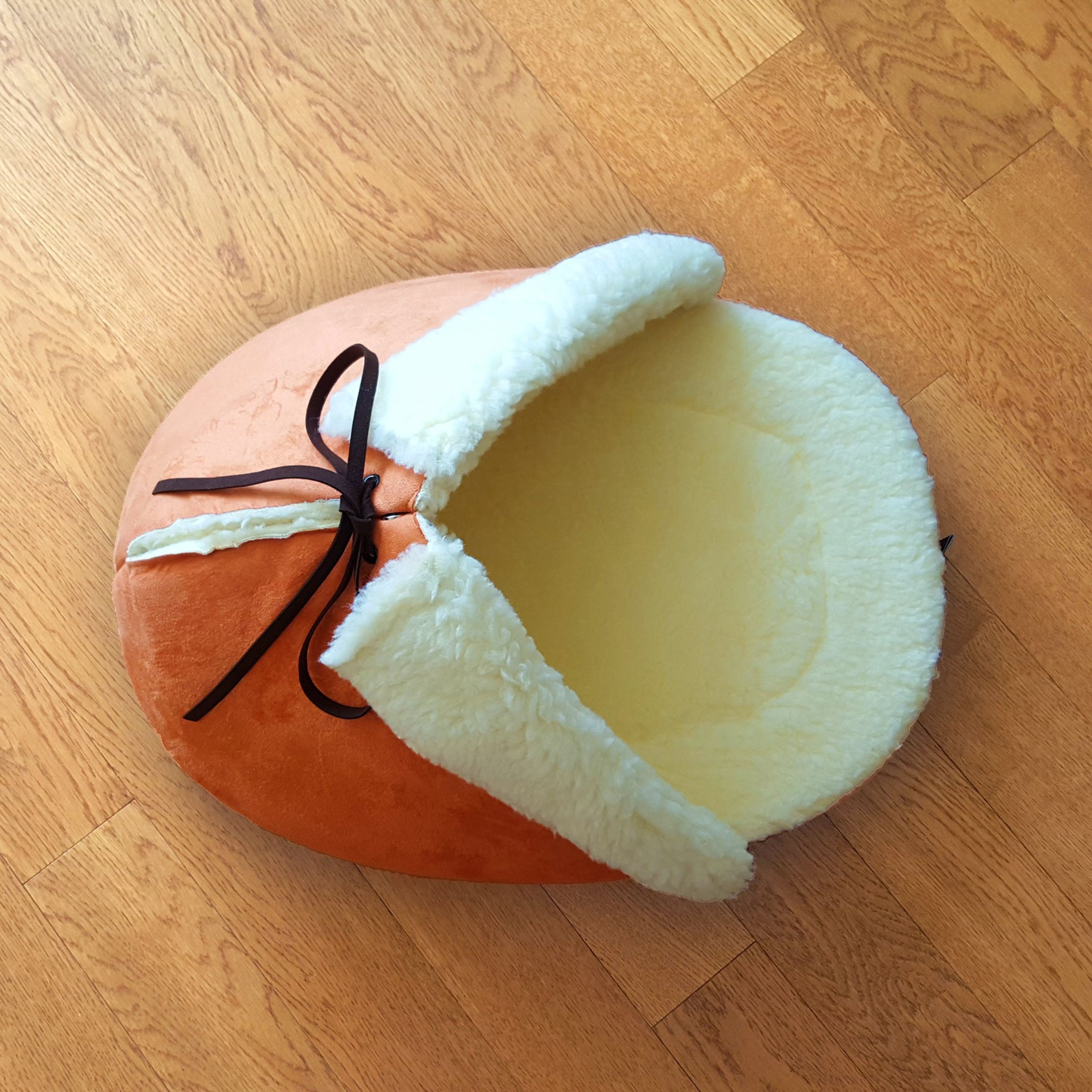 Giant Slipper Cat Bed in Orange Suede- 100% vegan materials