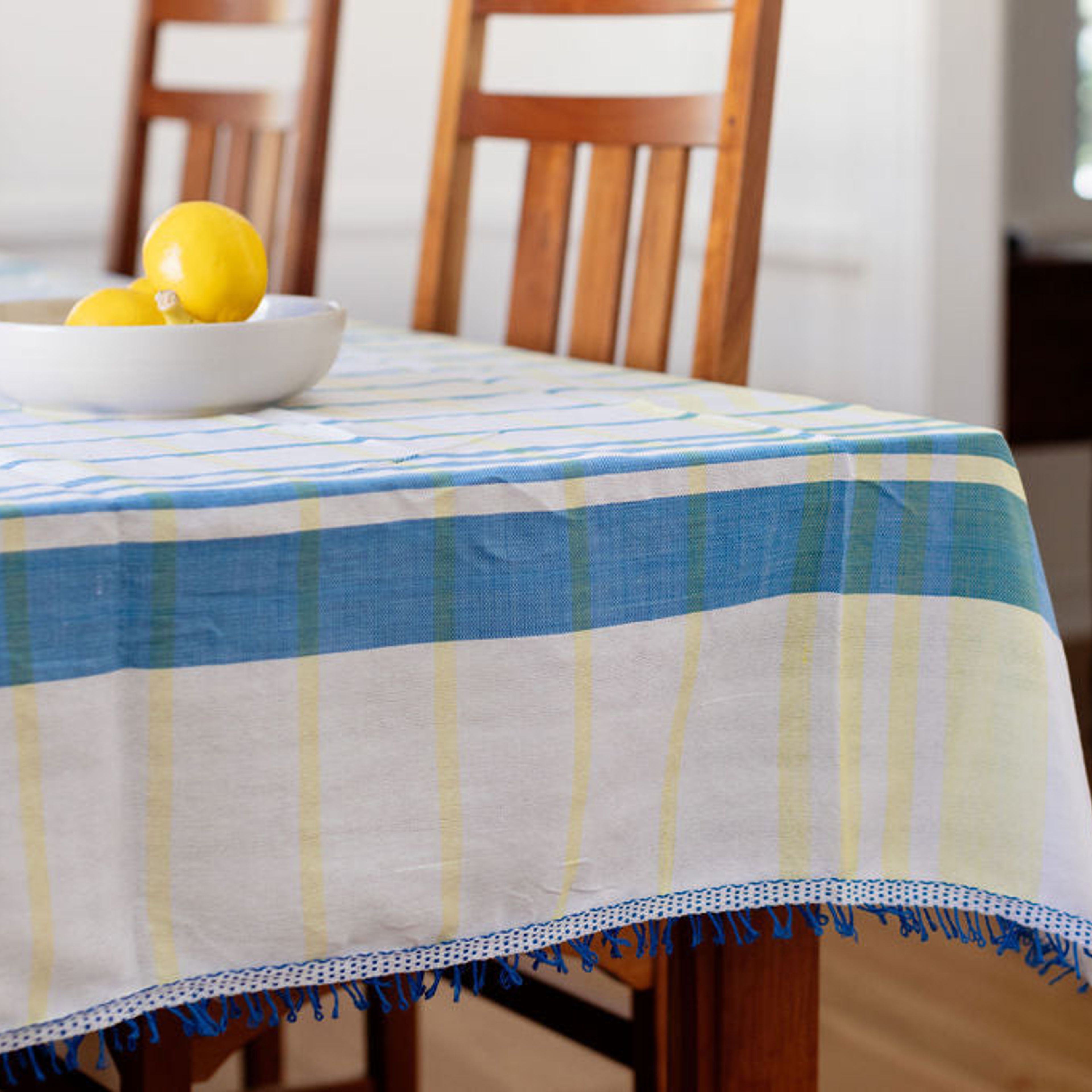 Inabel Woven Tablecloth | Blue Stripes