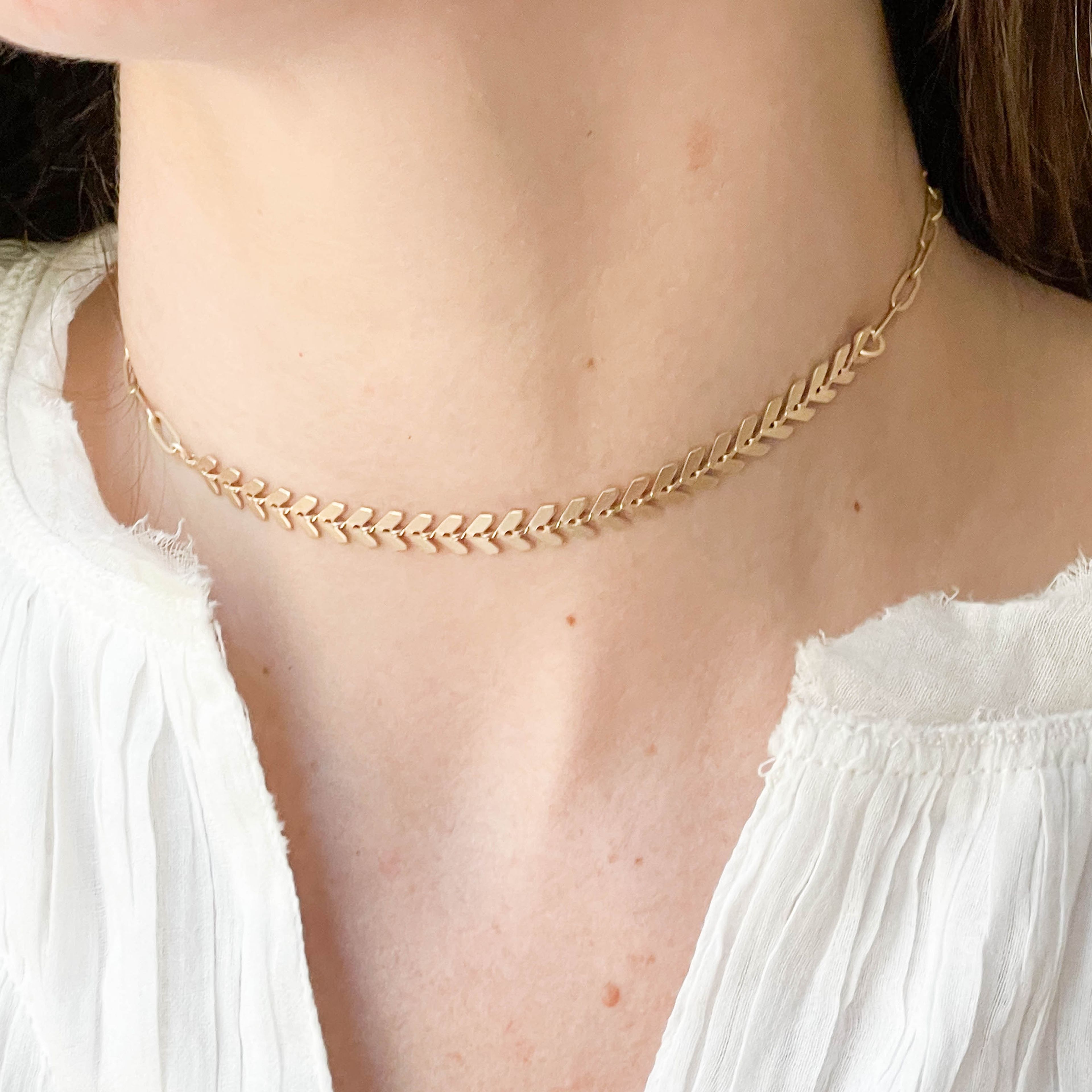 Adjustable Gold Chevron and Paperclip Chain Necklace