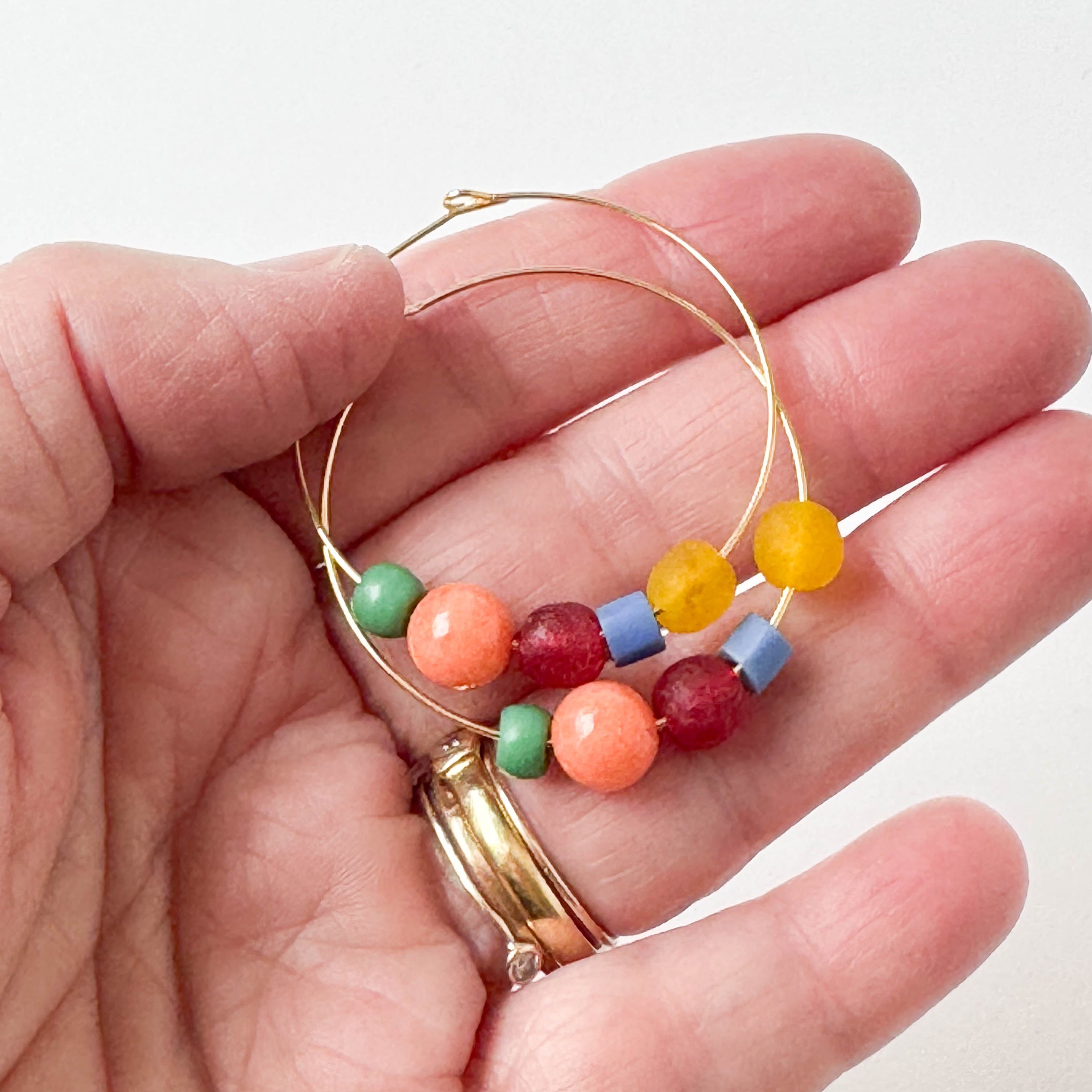 Big Hoops with Coral and Fair Trade Beads