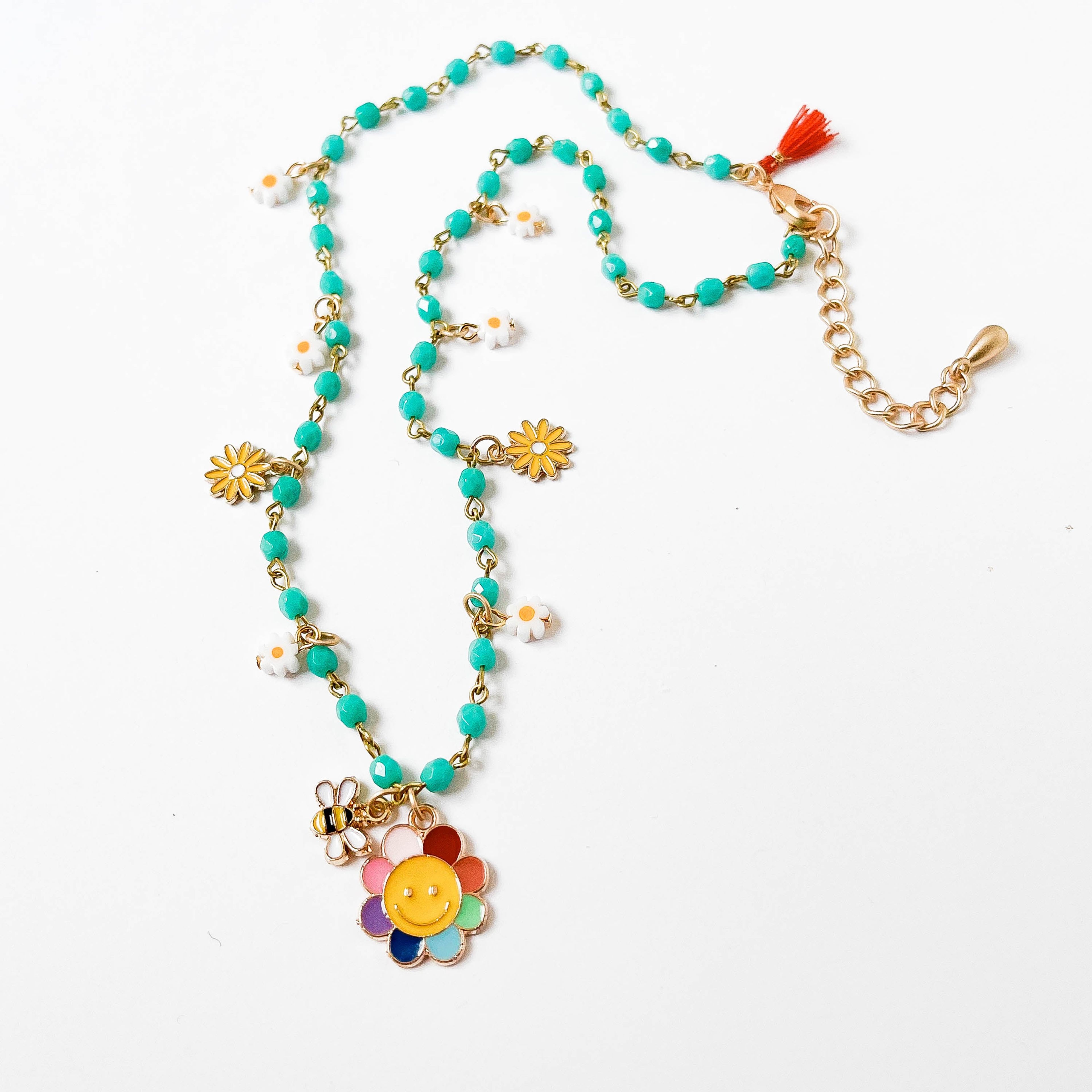 Turquoise Bead Charm Necklace For Kids