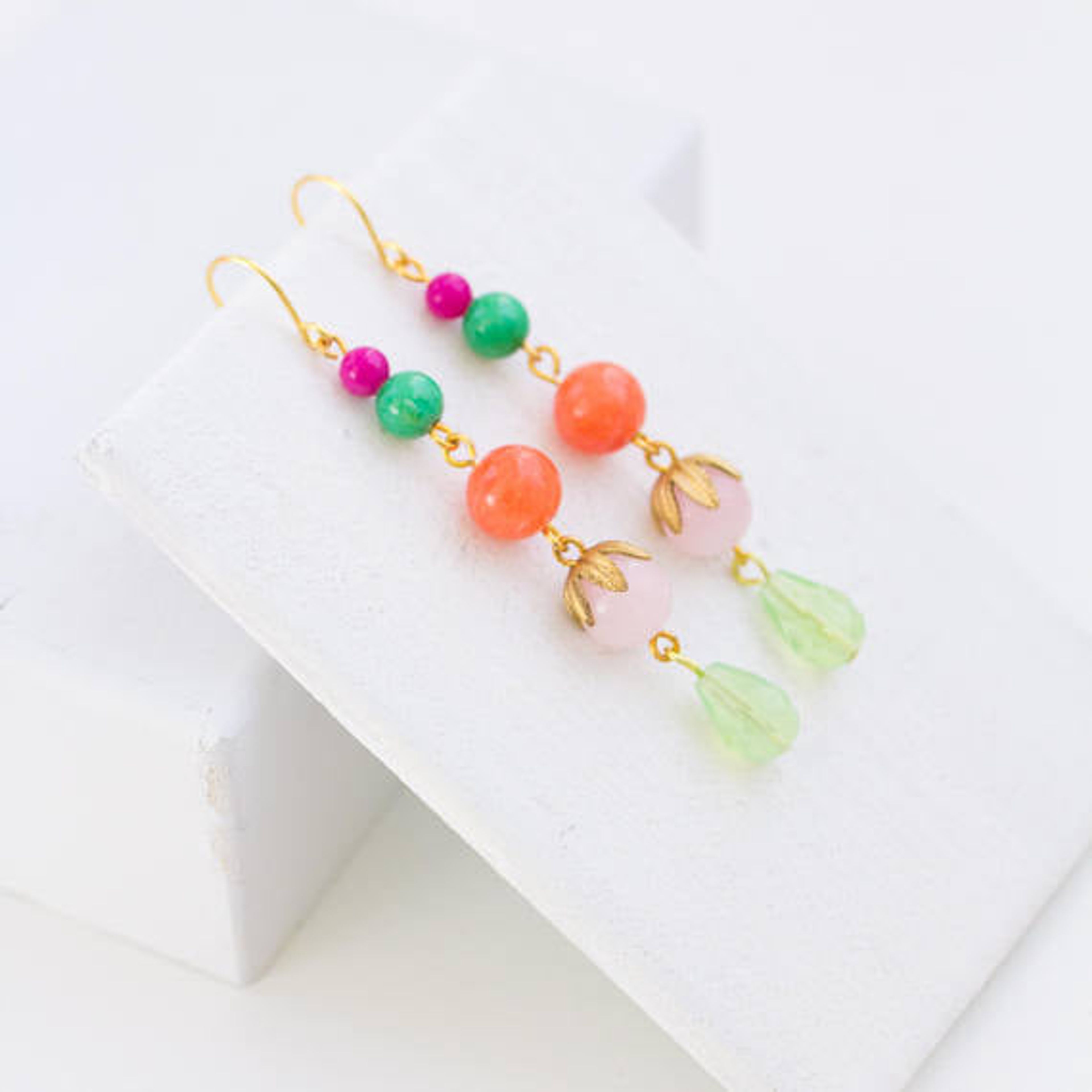 Long Coral and Mixed Bead Earrings