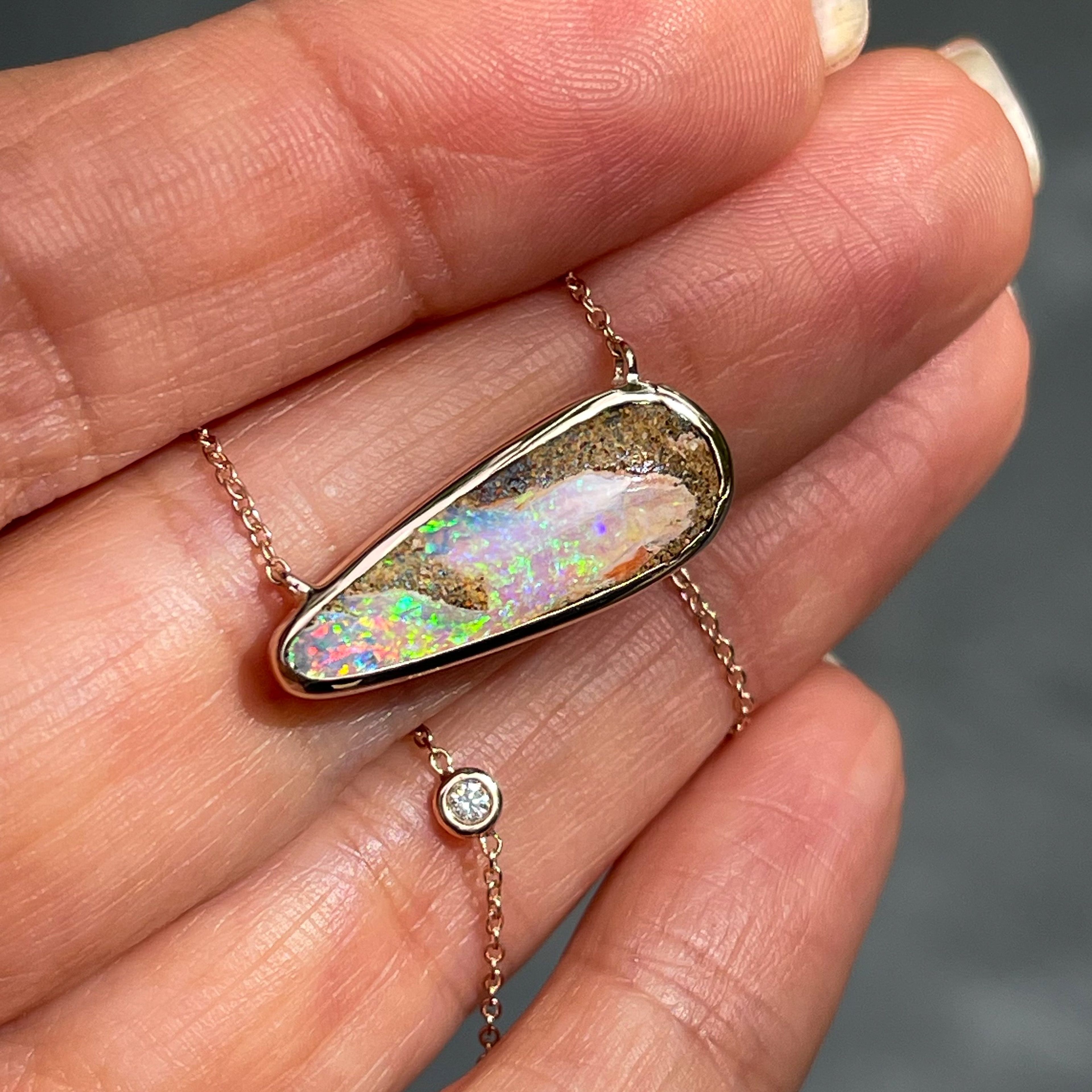 Natural Australian Opal Pendant Necklace, 1.9ct Coober Pedy Crystal Se –  Aus Opal Store