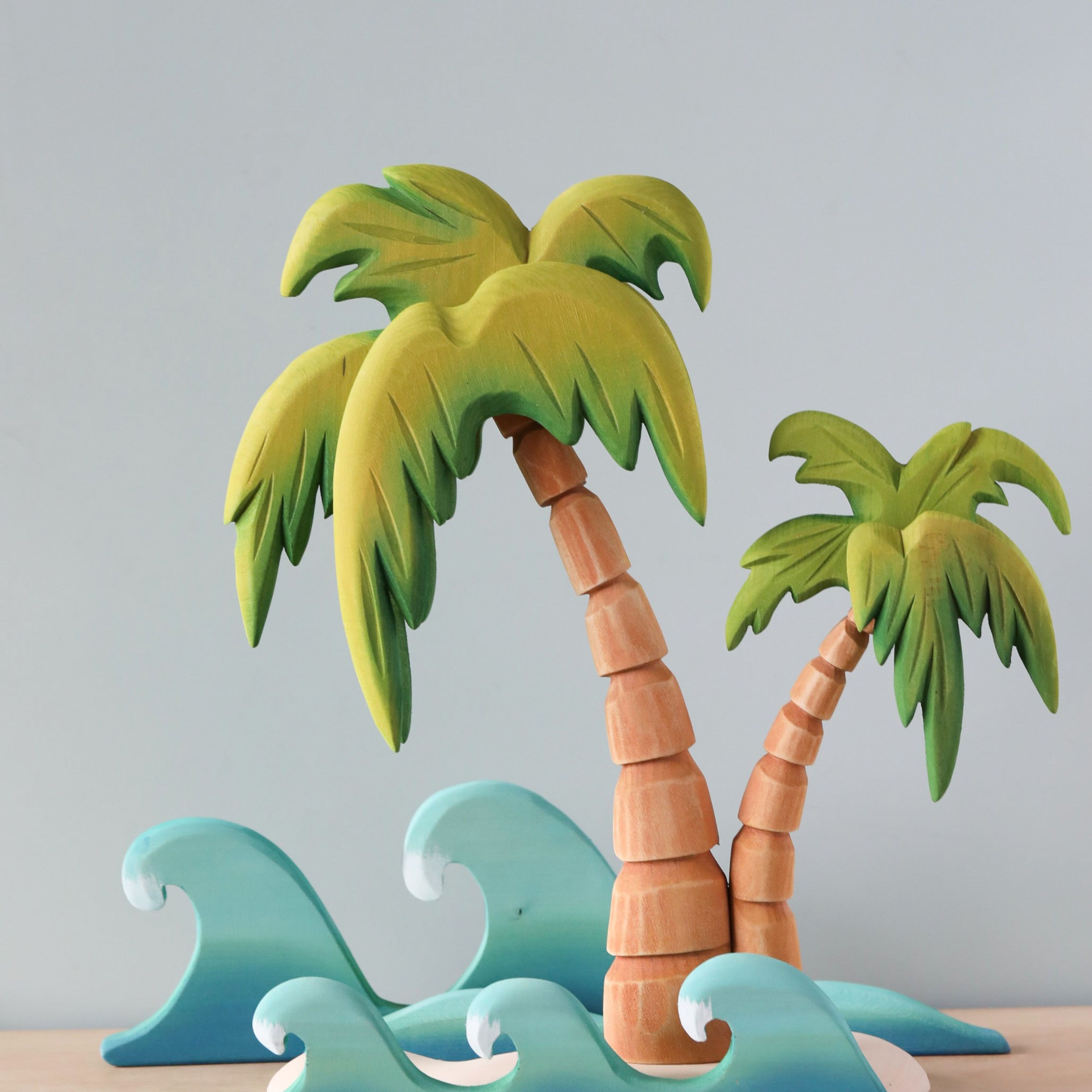 Set of Handmade Wooden Palm Trees & Waves