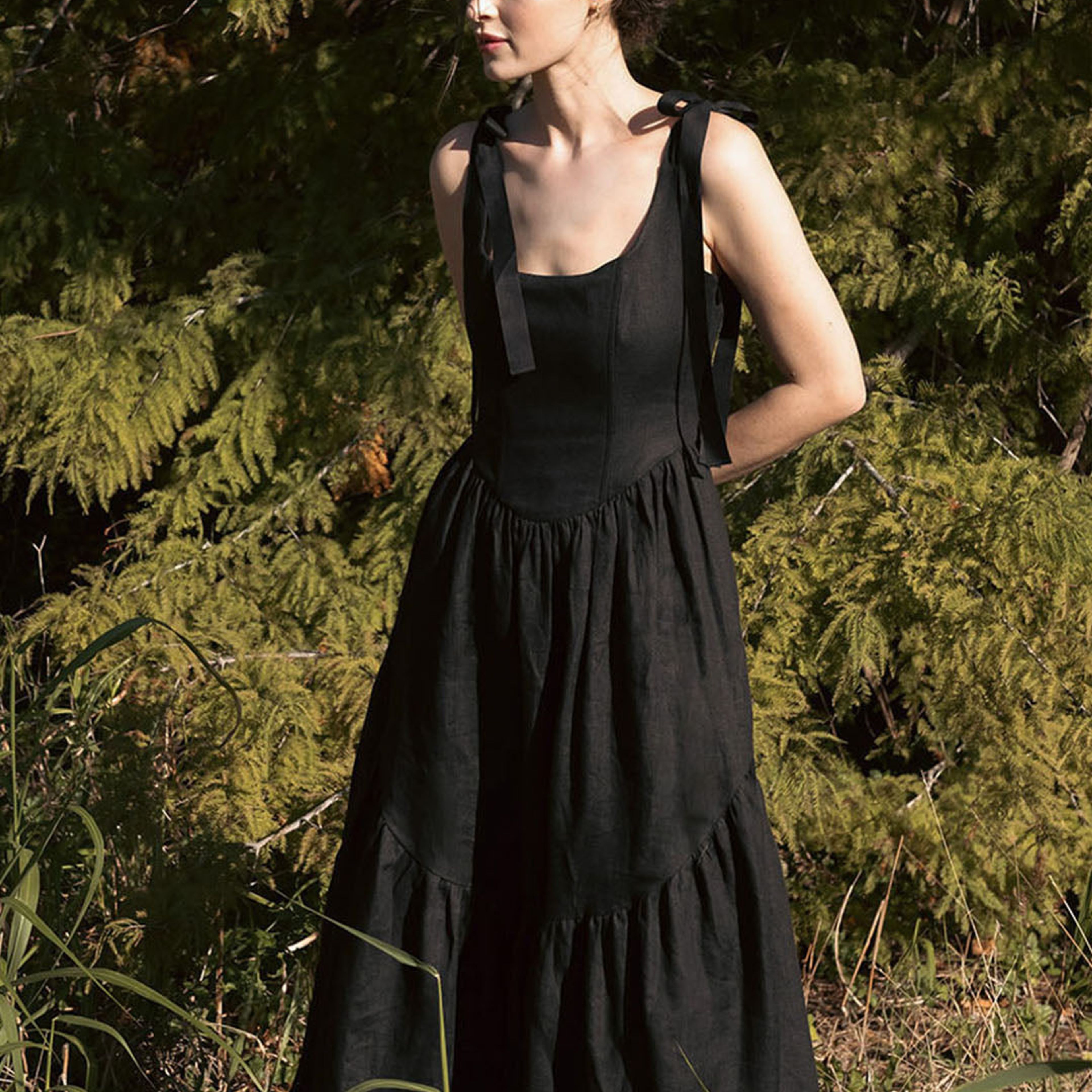 Mirabelle Dress in Black Linen