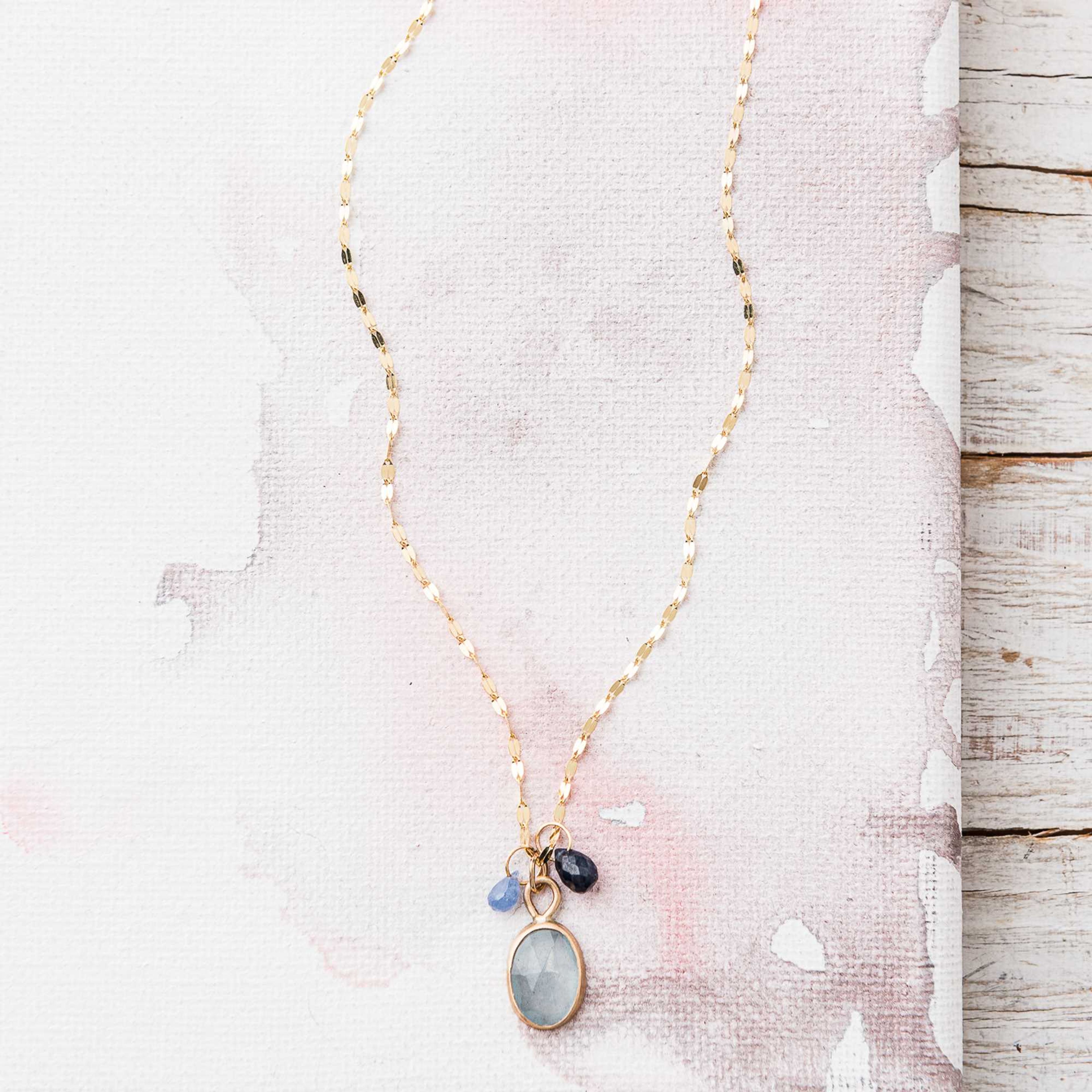 Aquamarine Necklace with Sapphire Charms