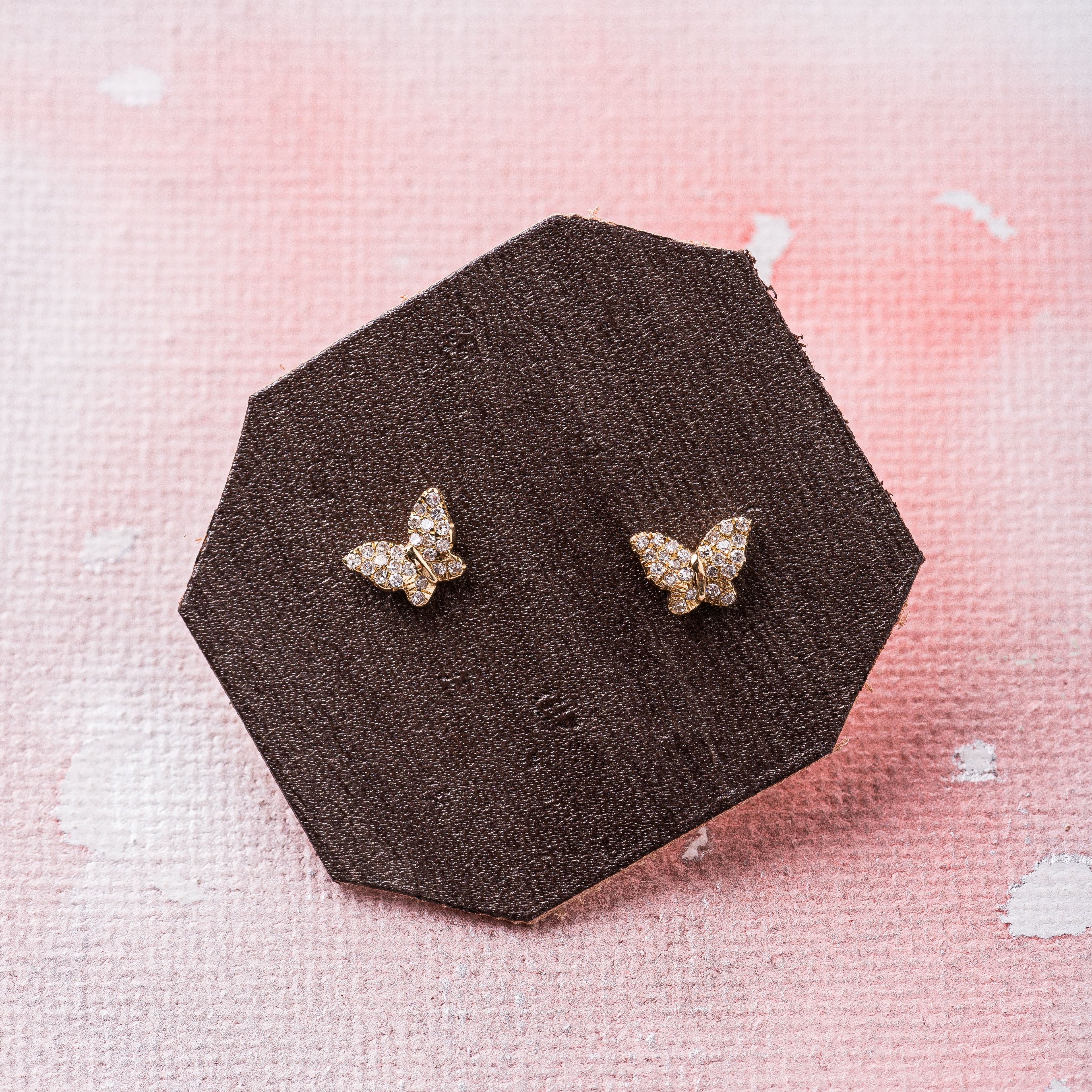 Diamond Butterfly Studs in 14k Gold - Yellow Gold