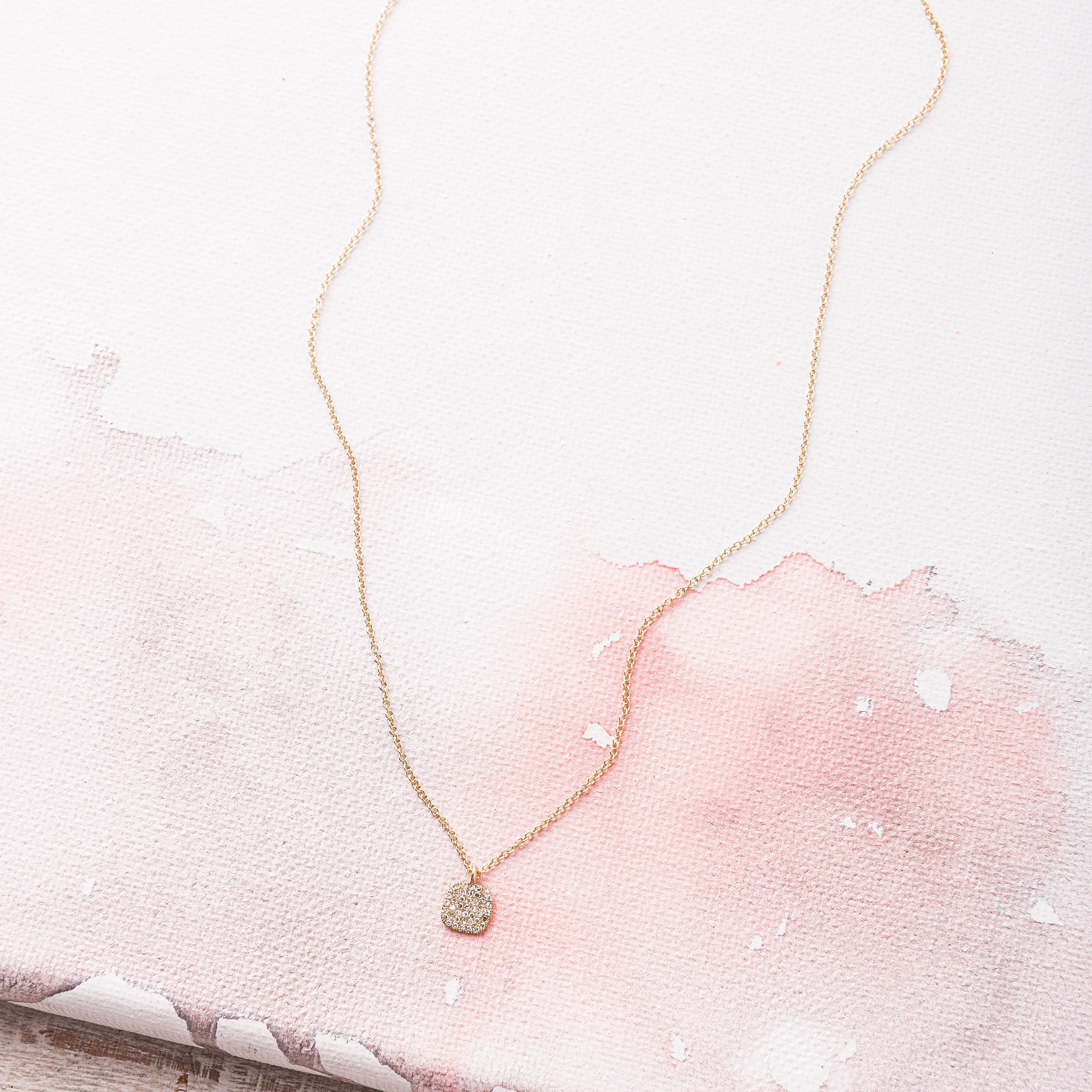 Diamond Pave Cushion Necklace in 14k Gold